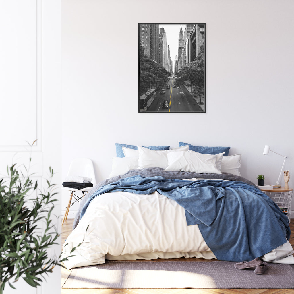Plakat Czarno Biała Ulica Manhattanu W Nowym Jorku Rama Aluminiowa Kolor Czarny