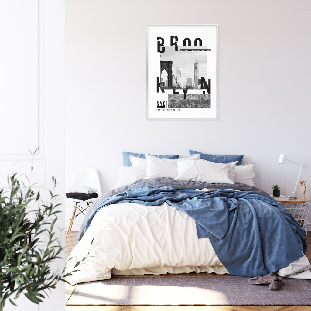 Plakat Czarno Biały Kolaż Brooklyn Nyc Rama Aluminiowa Kolor Czarny