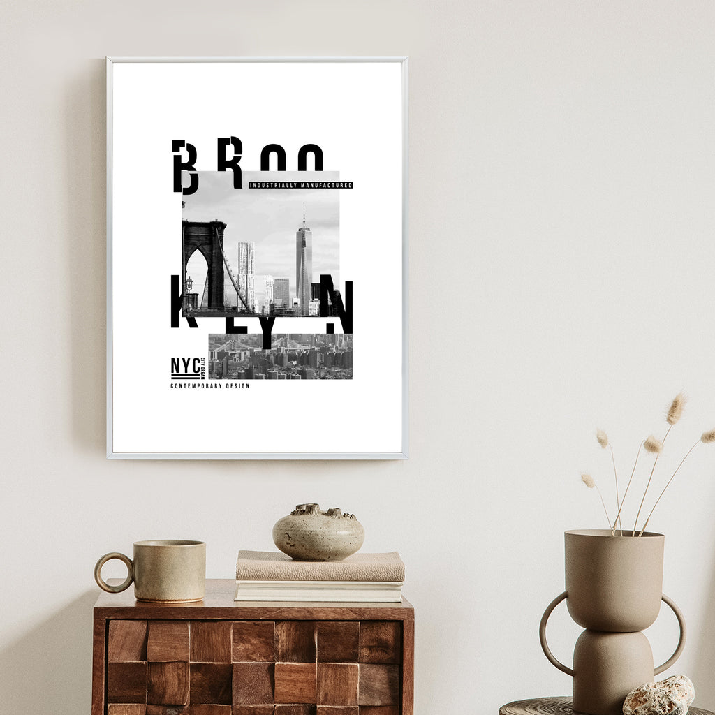 Plakat Czarno Biały Kolaż Brooklyn Nyc Rama Aluminiowa Kolor Czarny
