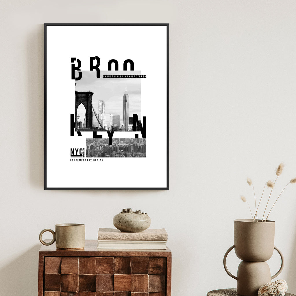 Plakat Czarno Biały Kolaż Brooklyn Nyc Rama Aluminiowa Kolor Czarny