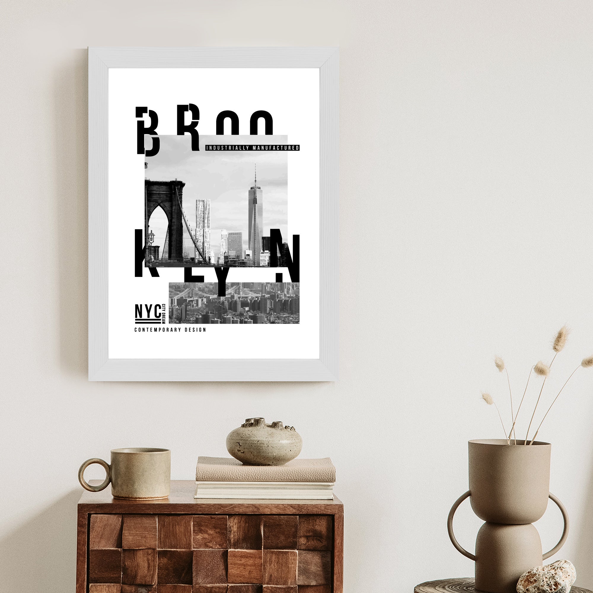 Plakat Czarno Biały Kolaż Brooklyn Nyc Rama Aluminiowa Kolor Czarny