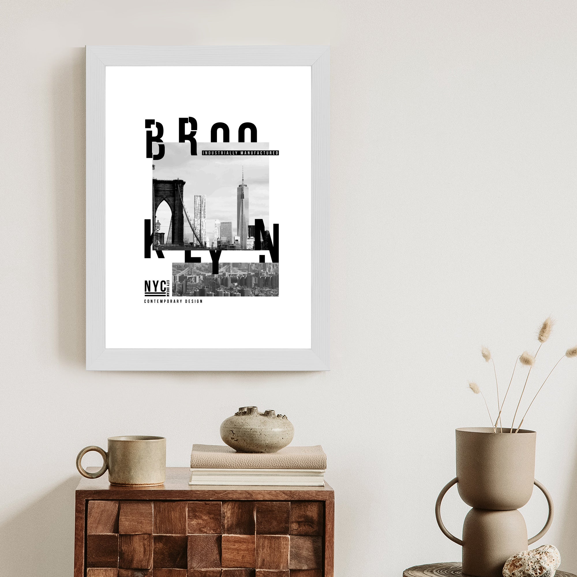 Plakat Czarno Biały Kolaż Brooklyn Nyc Rama Aluminiowa Kolor Czarny