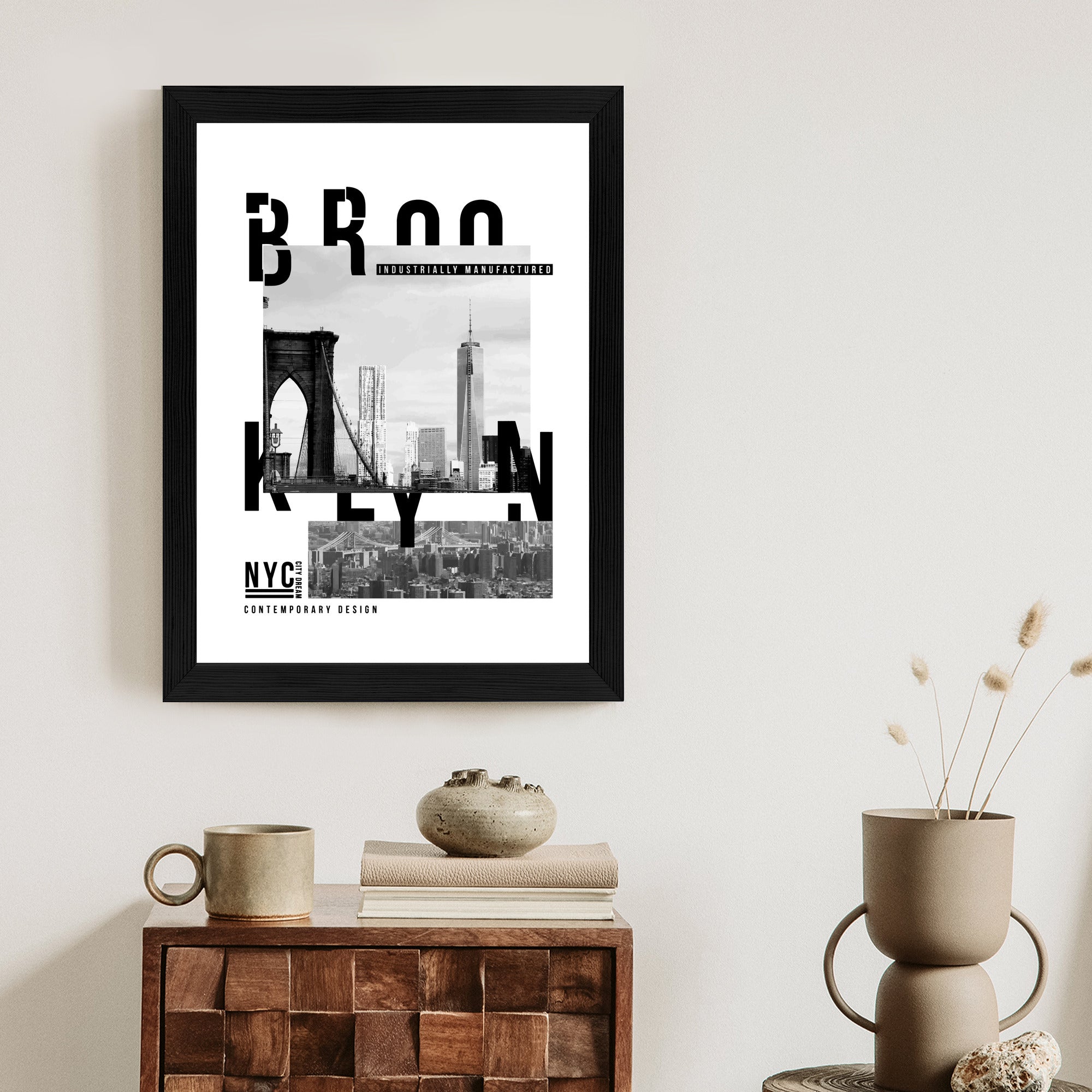 Plakat Czarno Biały Kolaż Brooklyn Nyc Rama Aluminiowa Kolor Czarny