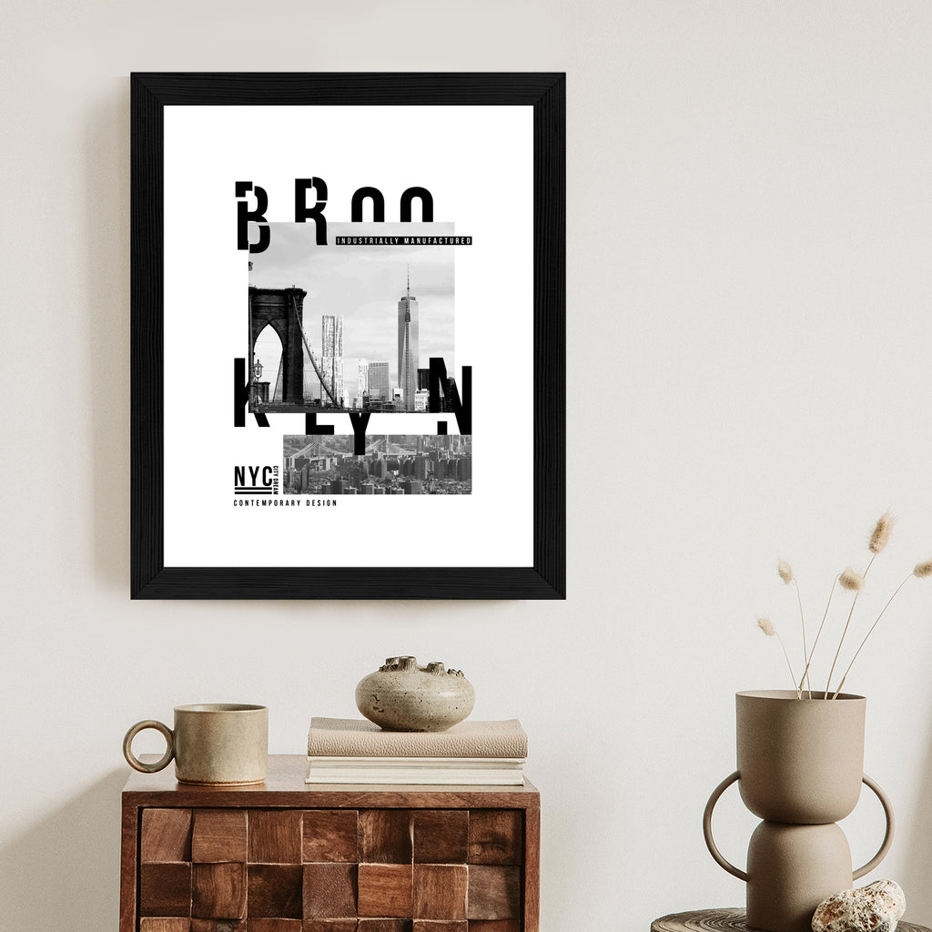 Plakat Czarno Biały Kolaż Brooklyn Nyc Rama Aluminiowa Kolor Czarny