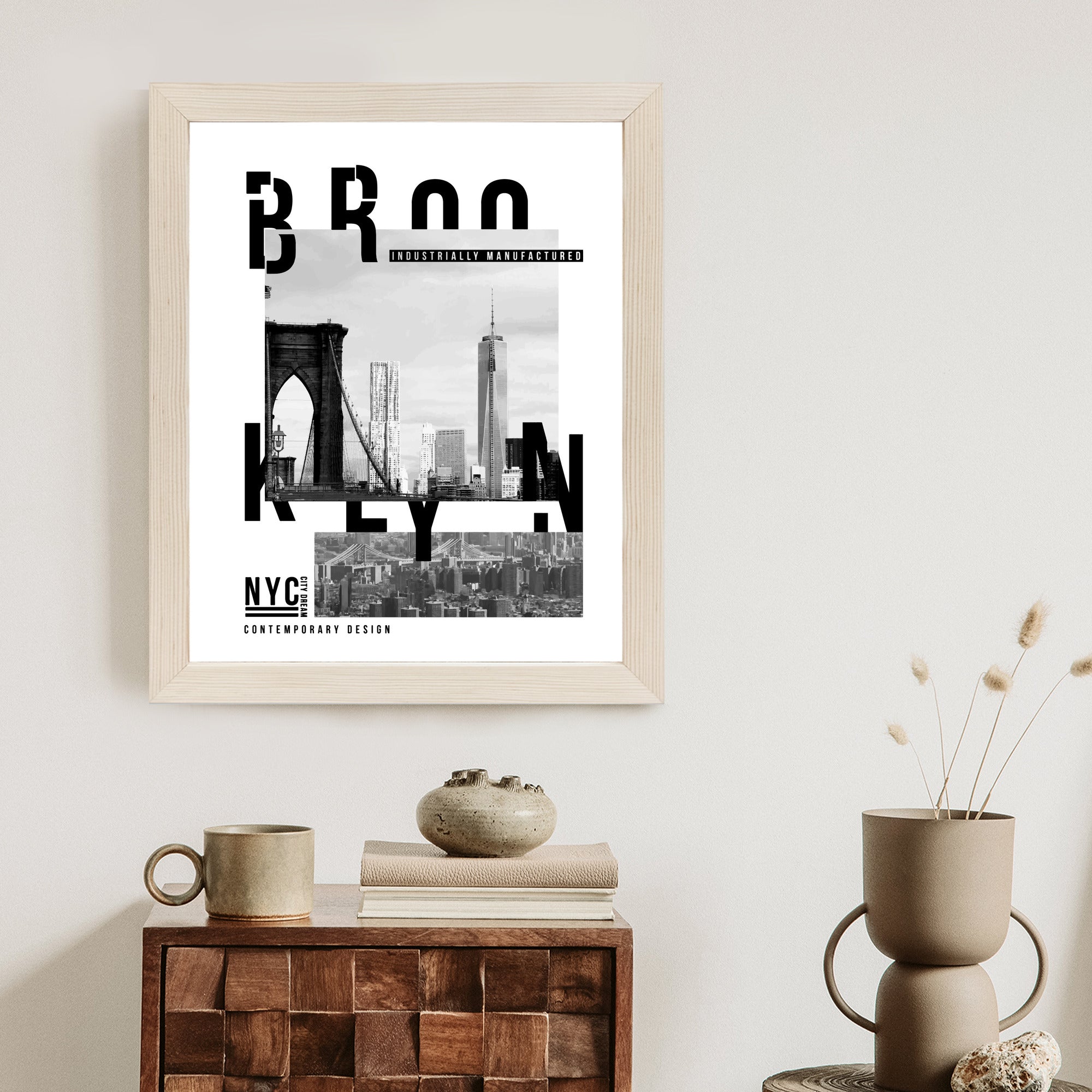 Plakat Czarno Biały Kolaż Brooklyn Nyc Rama Aluminiowa Kolor Czarny