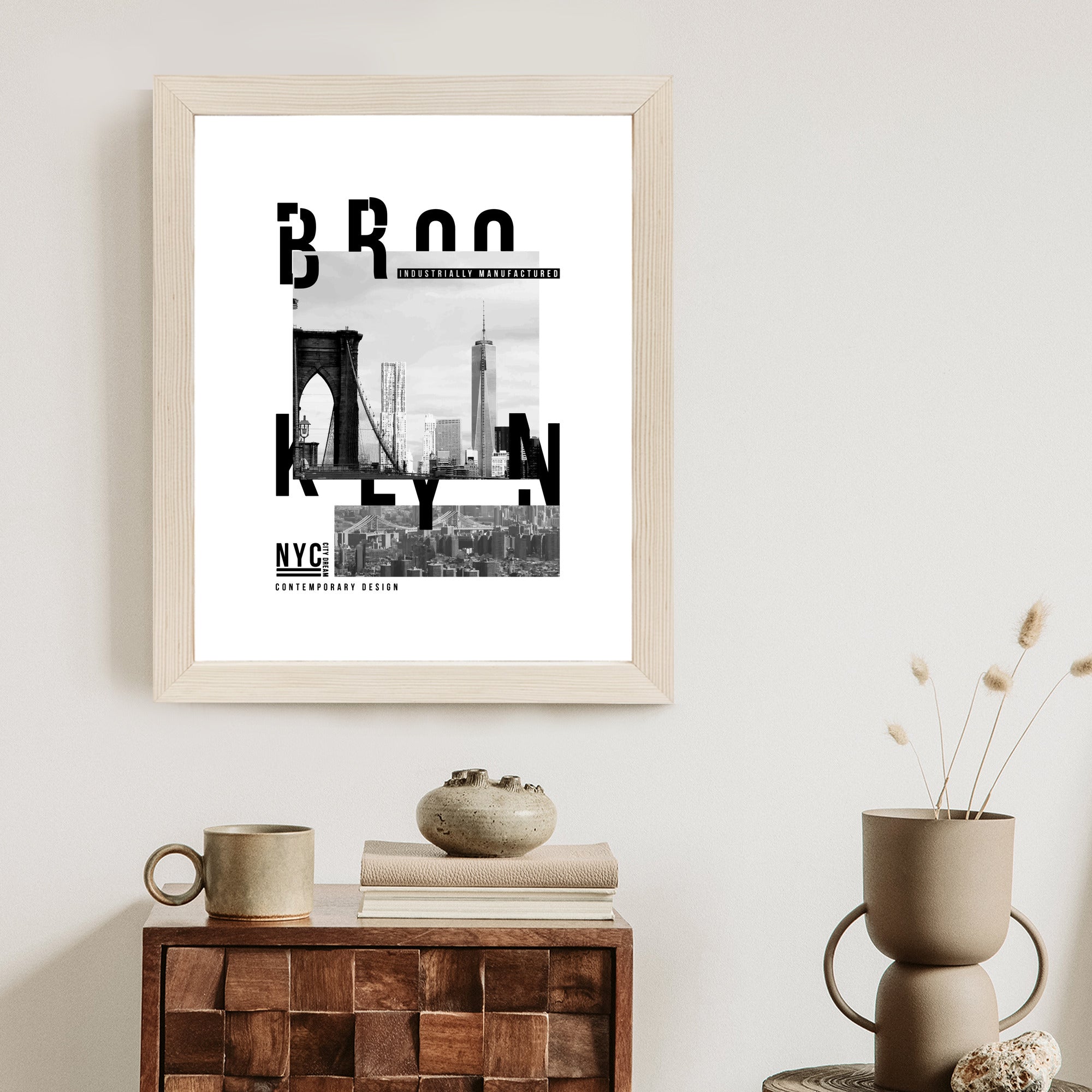 Plakat Czarno Biały Kolaż Brooklyn Nyc Rama Aluminiowa Kolor Czarny