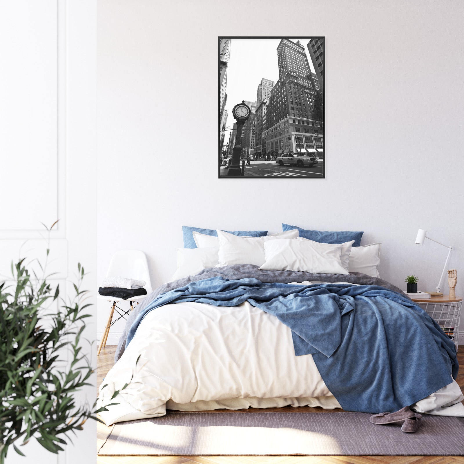 Plakat Czarno Biały Zegar I Taksówka Na Ulicy Nowego Jorku Rama Aluminiowa Kolor Czarny