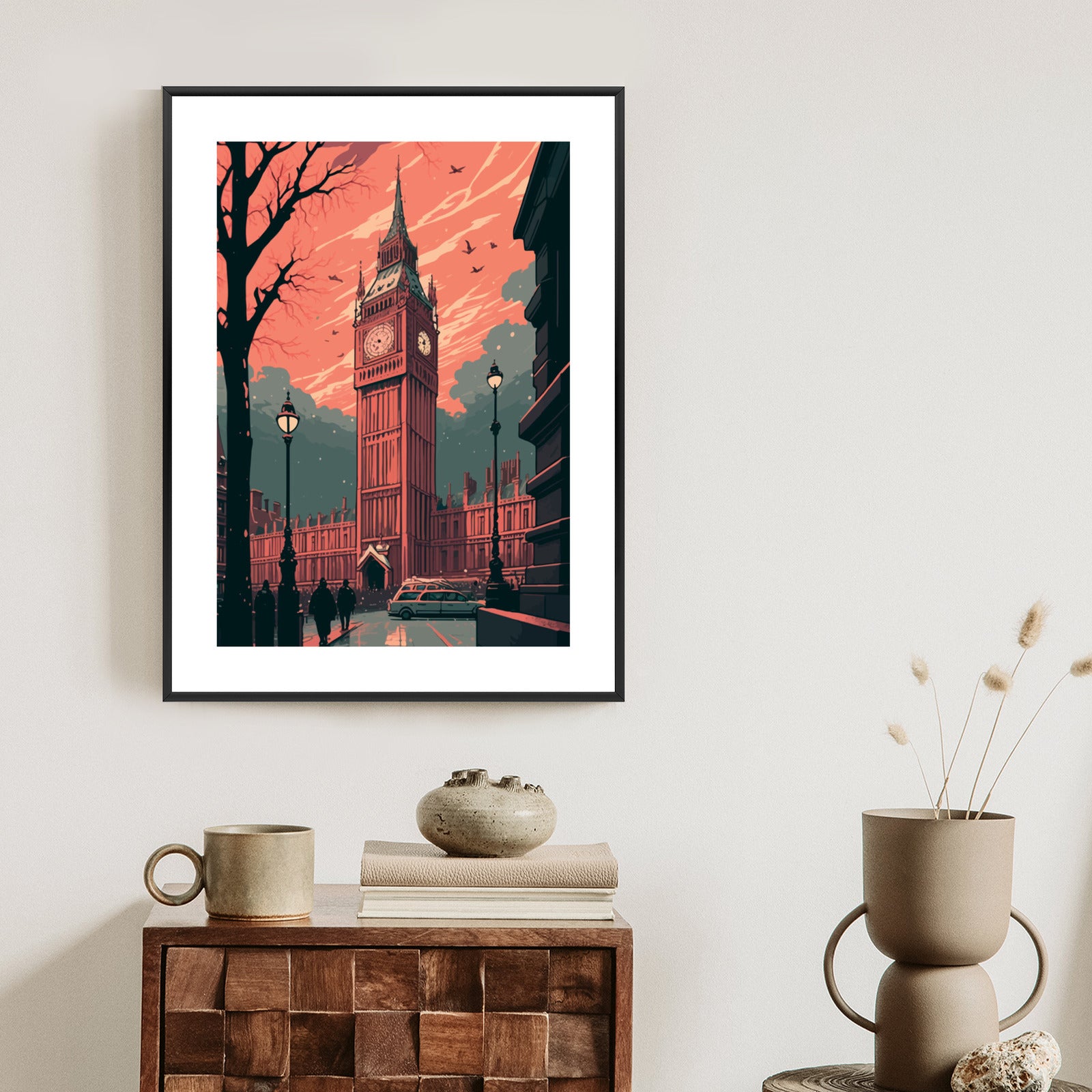 Plakat Big Ben W Londynie Komiksowa Ilustracja Rama Aluminiowa Kolor Czarny