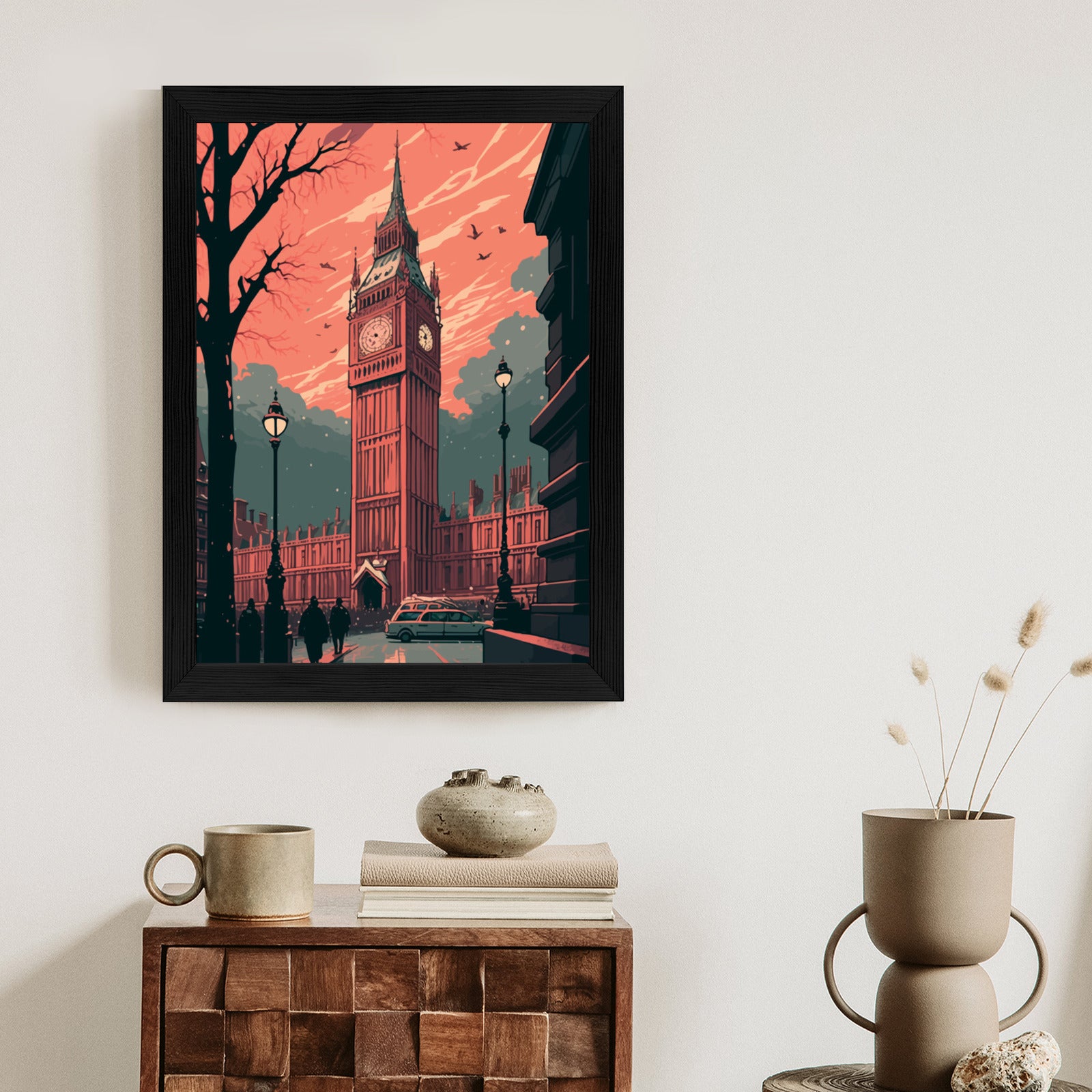 Plakat Big Ben W Londynie Komiksowa Ilustracja Rama Aluminiowa Kolor Czarny