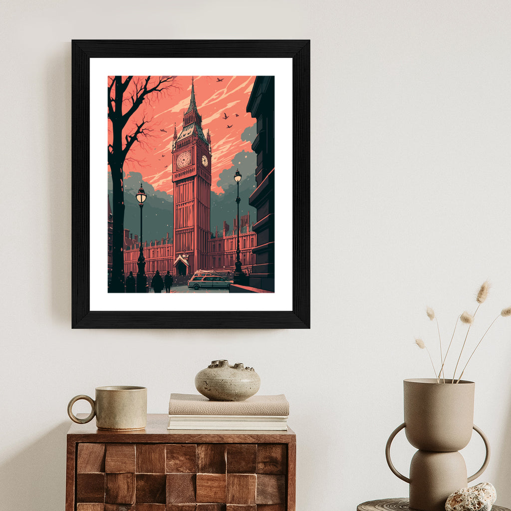 Plakat Big Ben W Londynie Komiksowa Ilustracja Rama Aluminiowa Kolor Czarny