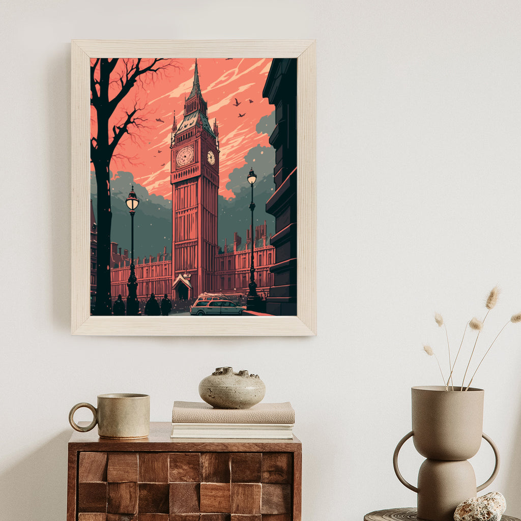 Plakat Big Ben W Londynie Komiksowa Ilustracja Rama Aluminiowa Kolor Czarny