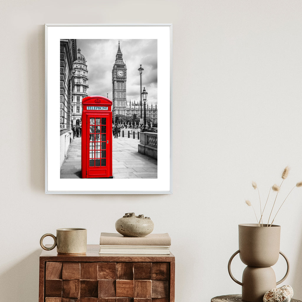 Plakat Big Ben W Tle Czerwonej Budki Telefonicznej Rama Aluminiowa Kolor Czarny