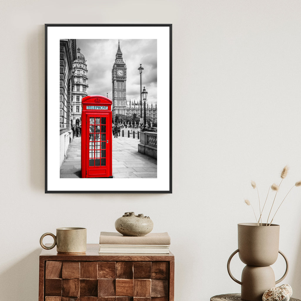 Plakat Big Ben W Tle Czerwonej Budki Telefonicznej Rama Aluminiowa Kolor Czarny