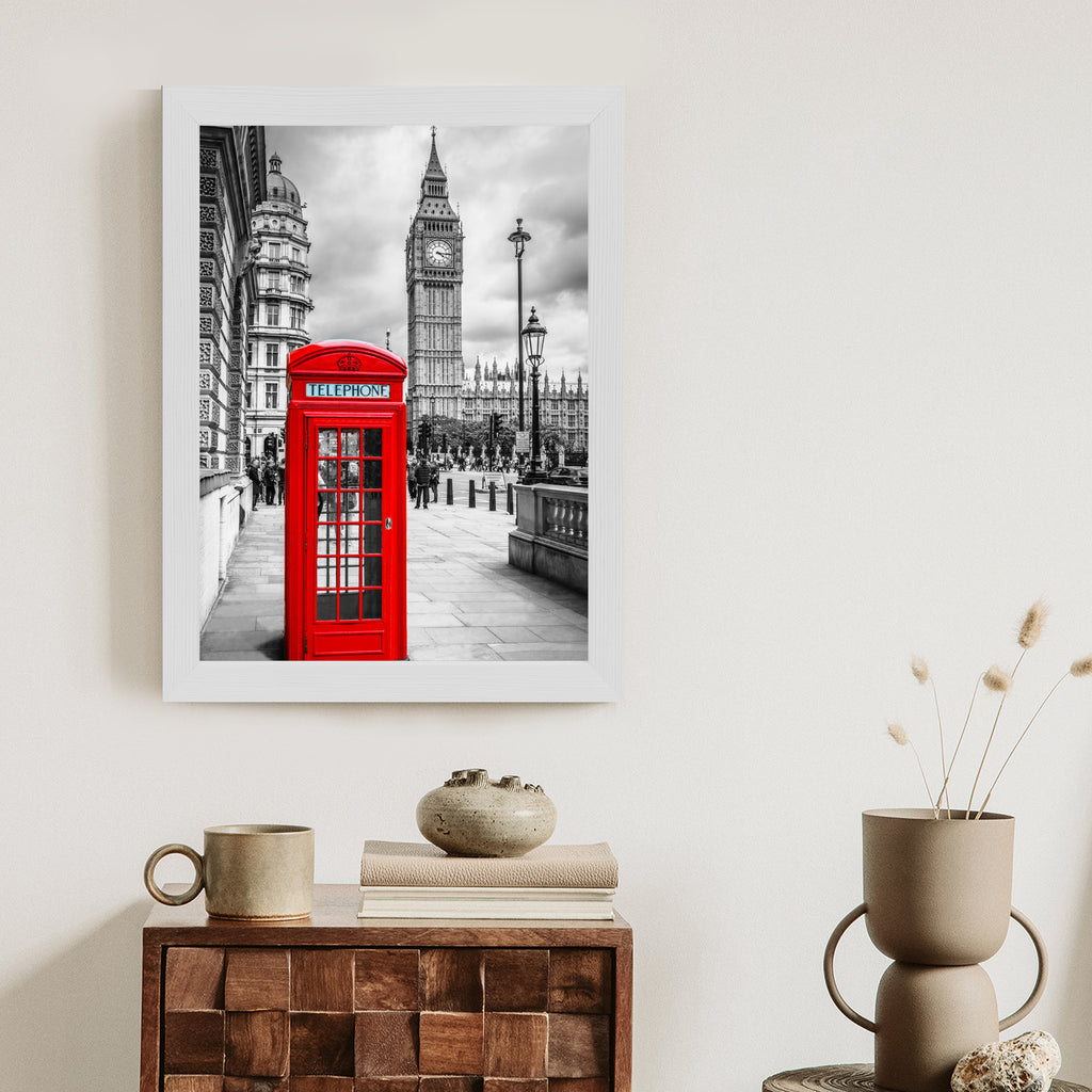 Plakat Big Ben W Tle Czerwonej Budki Telefonicznej Rama Aluminiowa Kolor Czarny