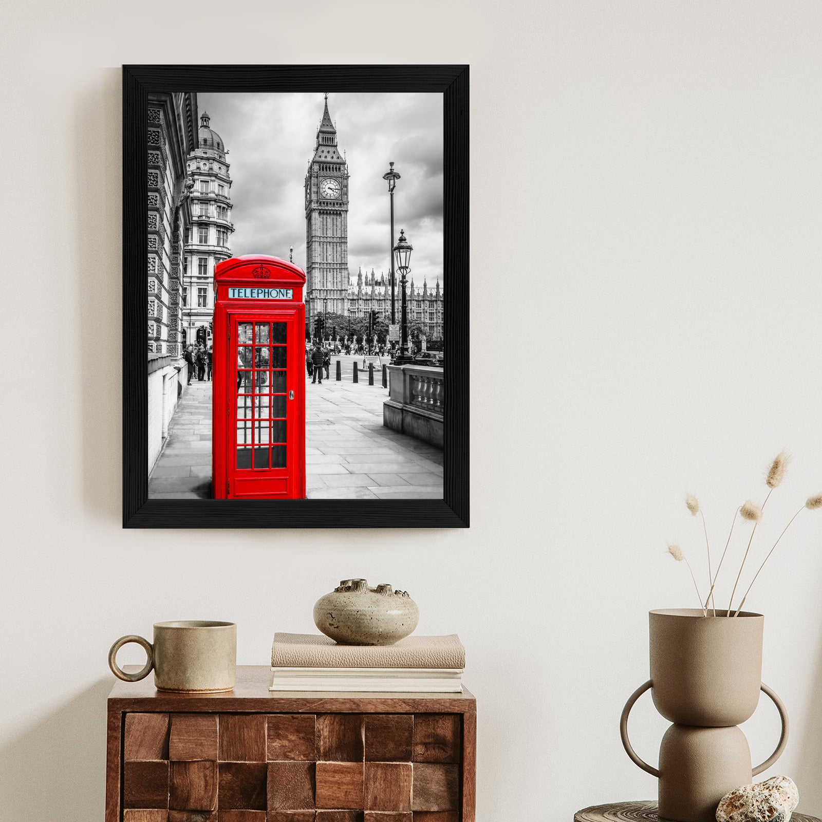 Plakat Big Ben W Tle Czerwonej Budki Telefonicznej Rama Aluminiowa Kolor Czarny