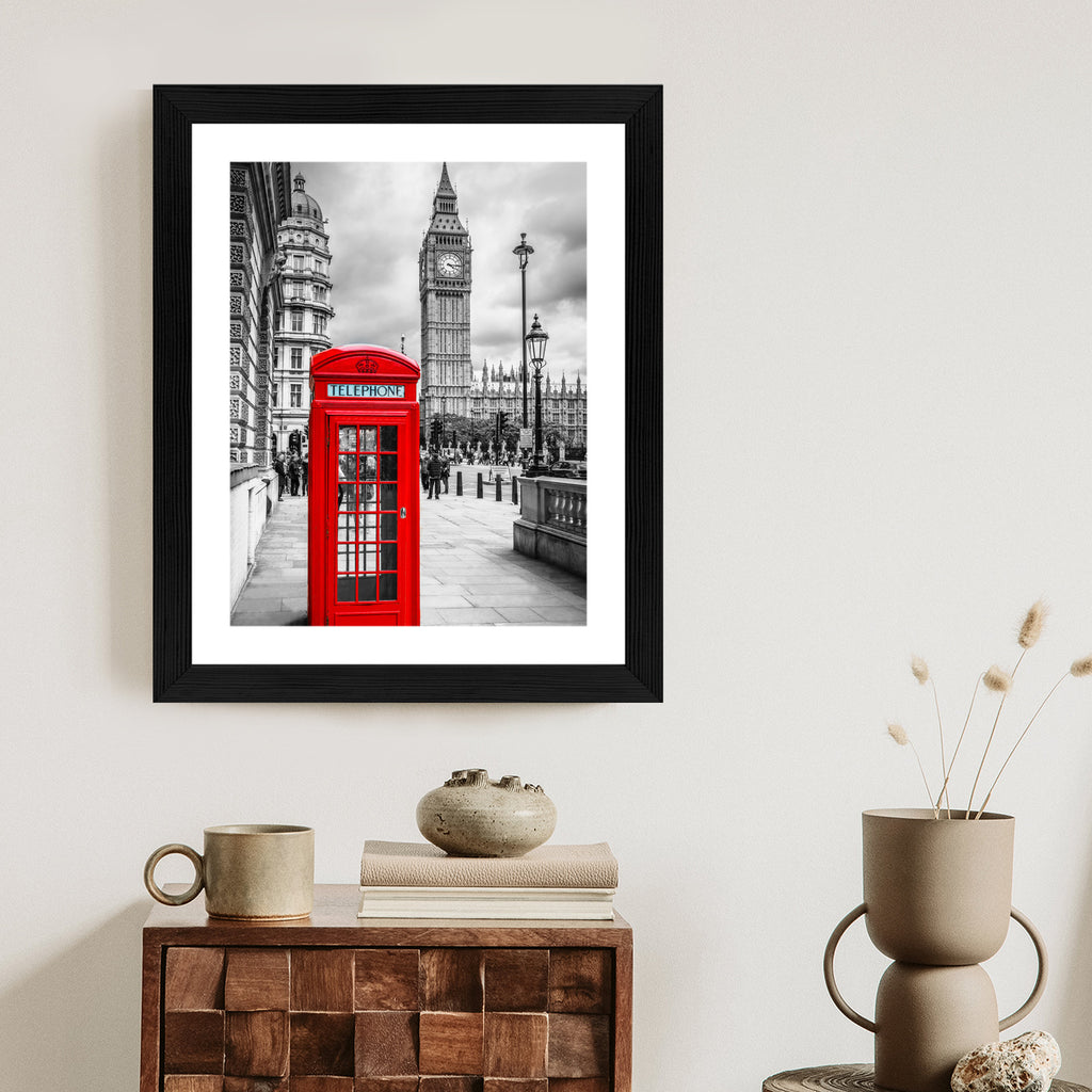 Plakat Big Ben W Tle Czerwonej Budki Telefonicznej Rama Aluminiowa Kolor Czarny