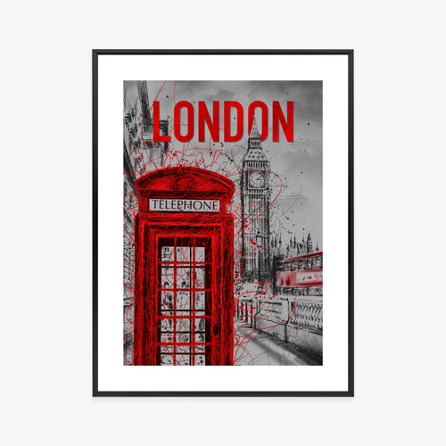 Plakat Brytyjska Budka Telefoniczna I Big Ben Rama Aluminiowa Kolor Czarny