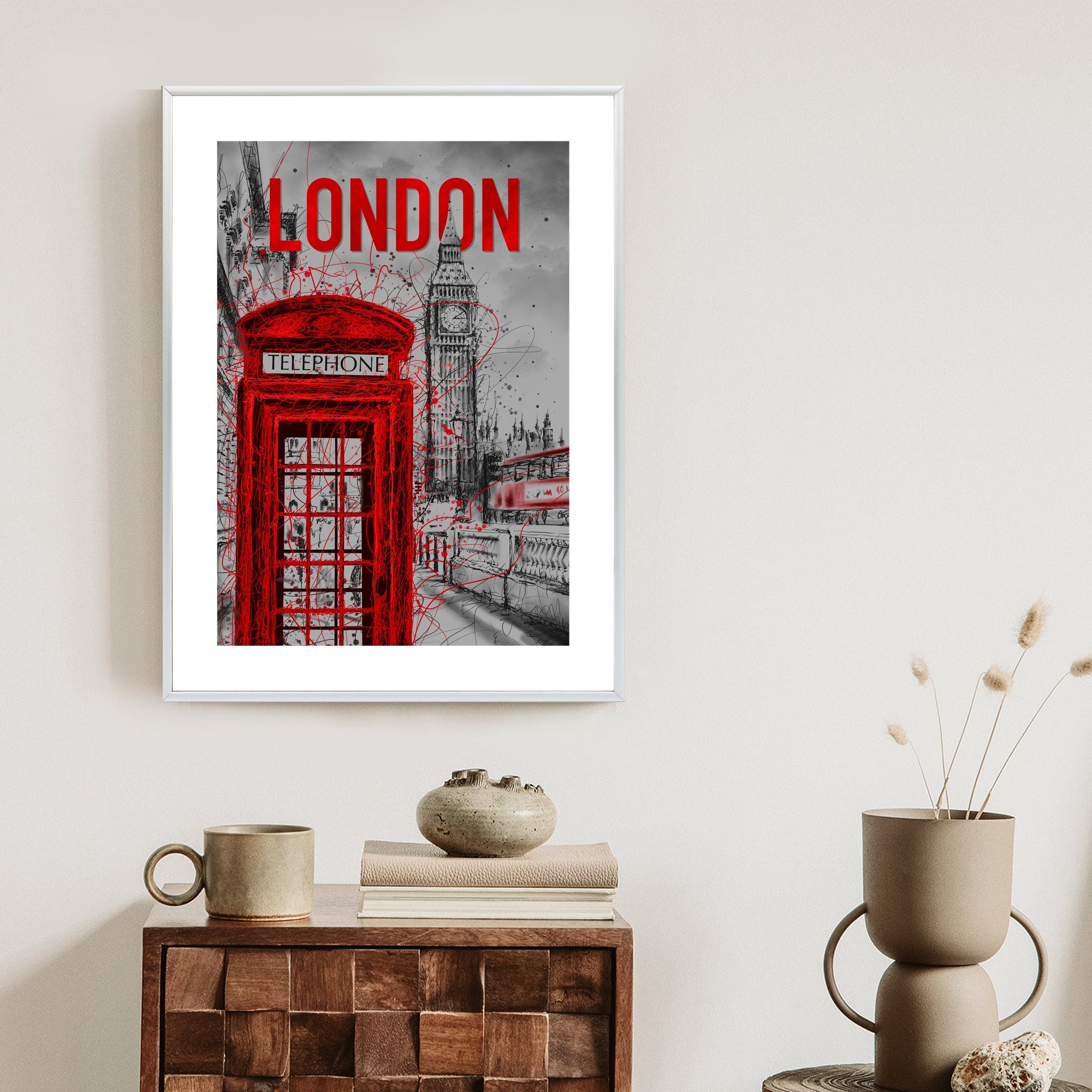 Plakat Brytyjska Budka Telefoniczna I Big Ben Rama Aluminiowa Kolor Czarny