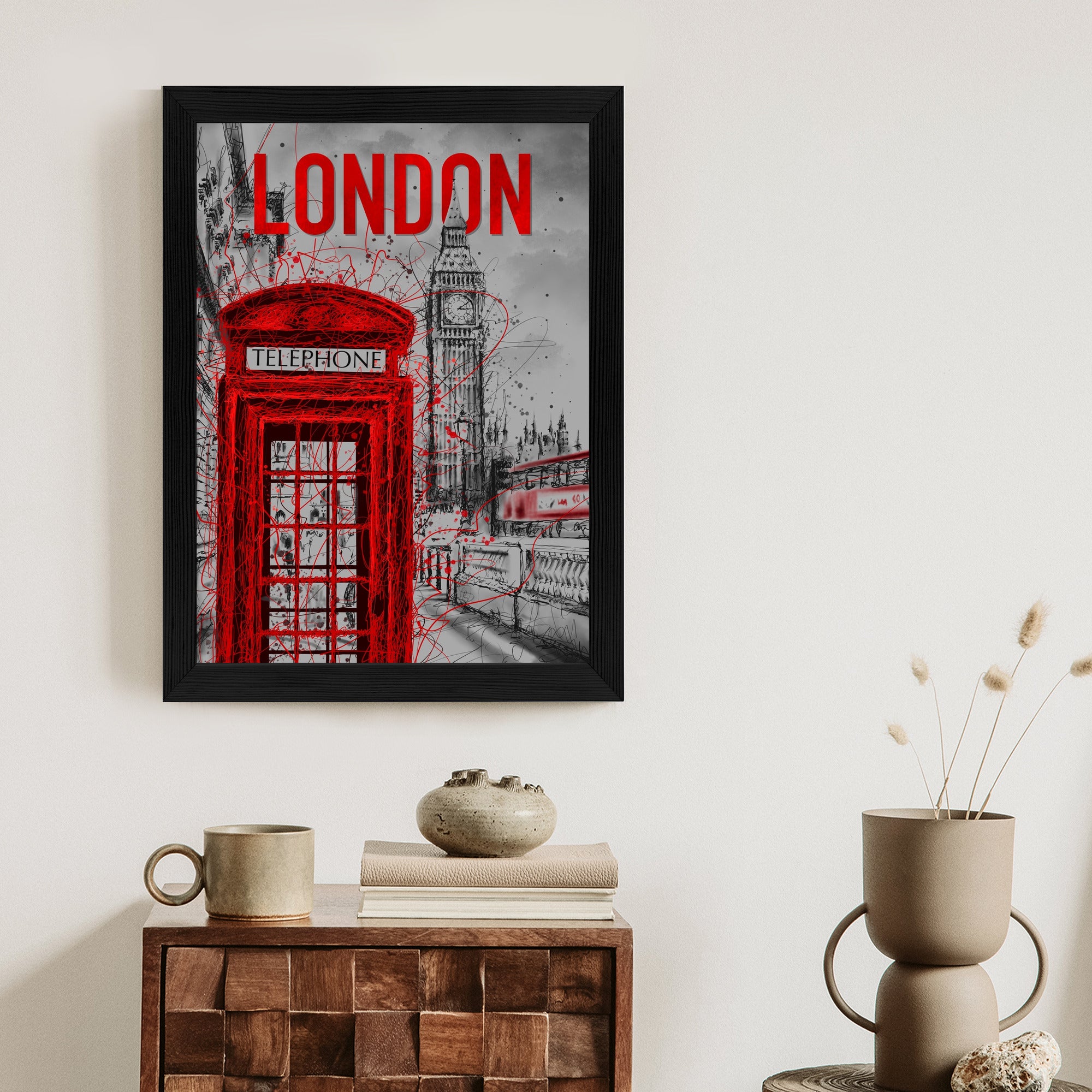 Plakat Brytyjska Budka Telefoniczna I Big Ben Rama Aluminiowa Kolor Czarny