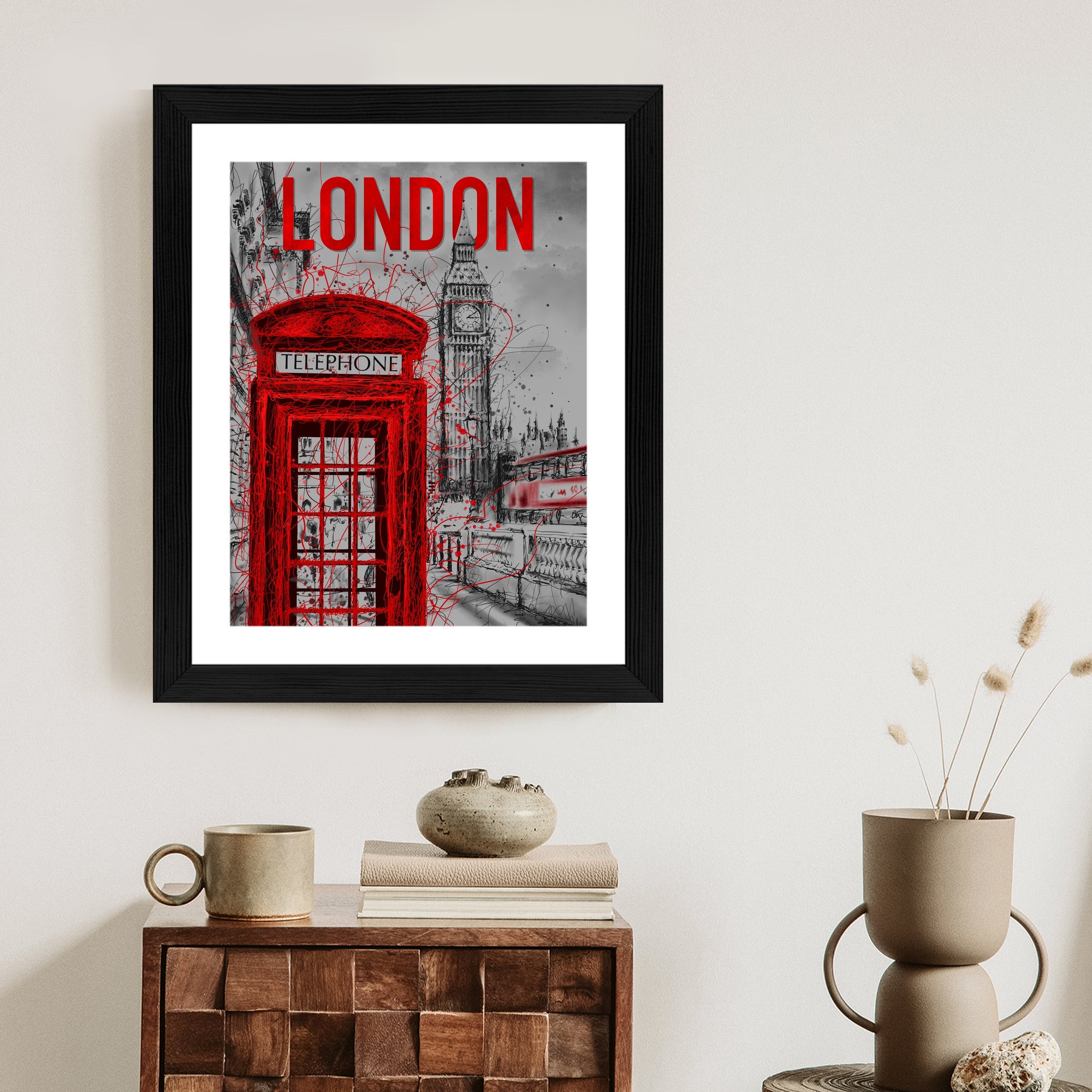 Plakat Brytyjska Budka Telefoniczna I Big Ben Rama Aluminiowa Kolor Czarny