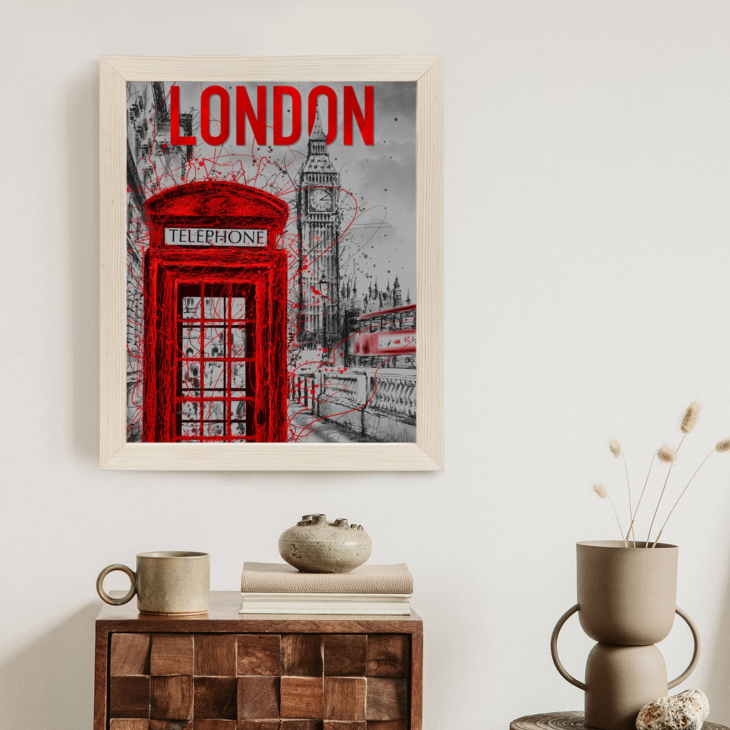 Plakat Brytyjska Budka Telefoniczna I Big Ben Rama Aluminiowa Kolor Czarny