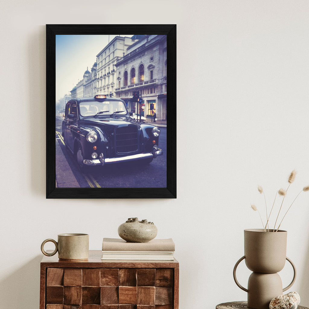 Plakat Czarna Taksówka W Stylu Retro Rama Aluminiowa Kolor Czarny