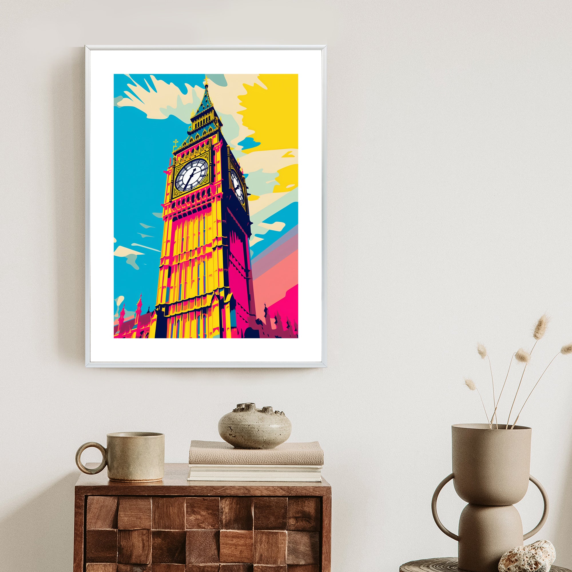 Plakat Kolorowy Big Ben Ilustracja Rama Aluminiowa Kolor Czarny