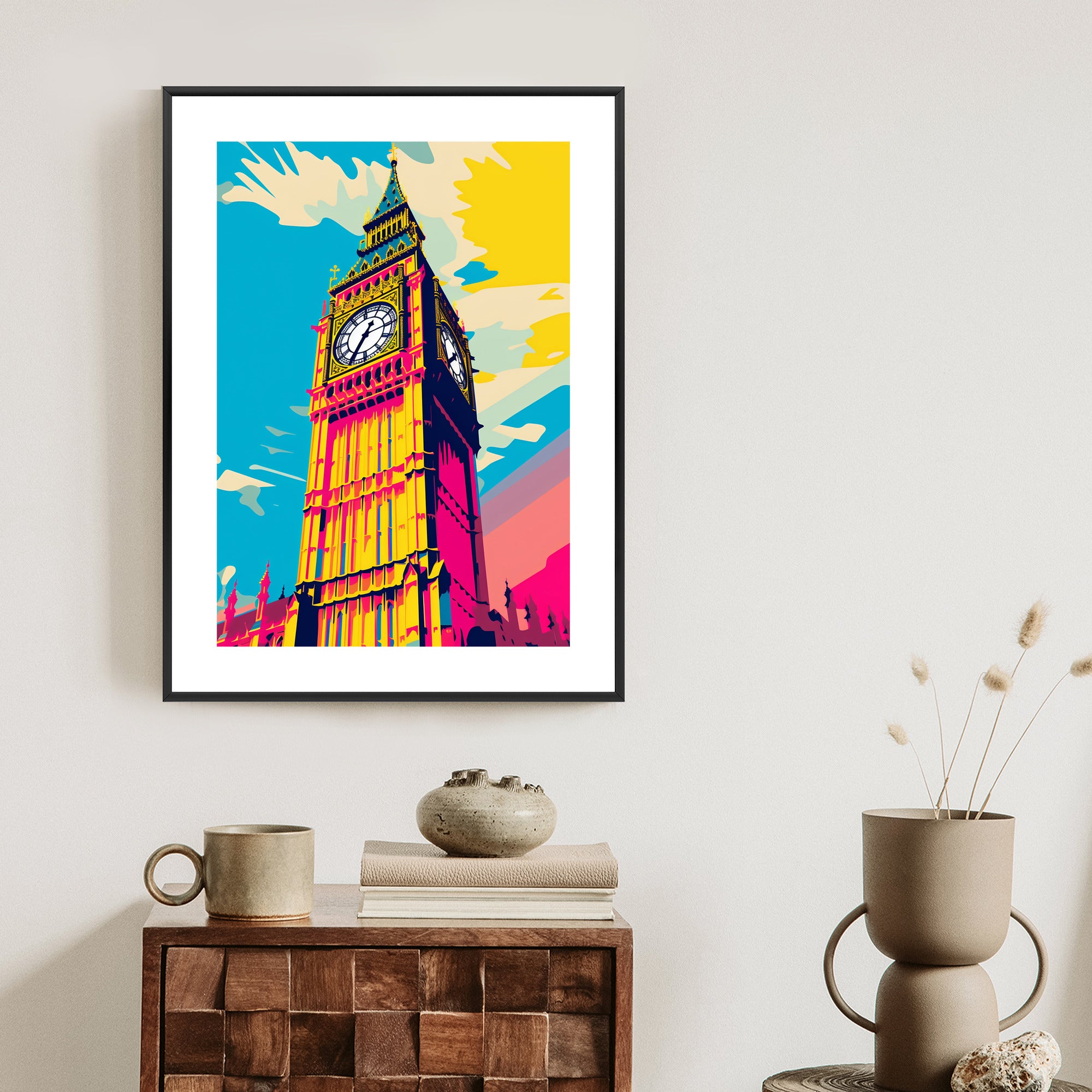 Plakat Kolorowy Big Ben Ilustracja Rama Aluminiowa Kolor Czarny