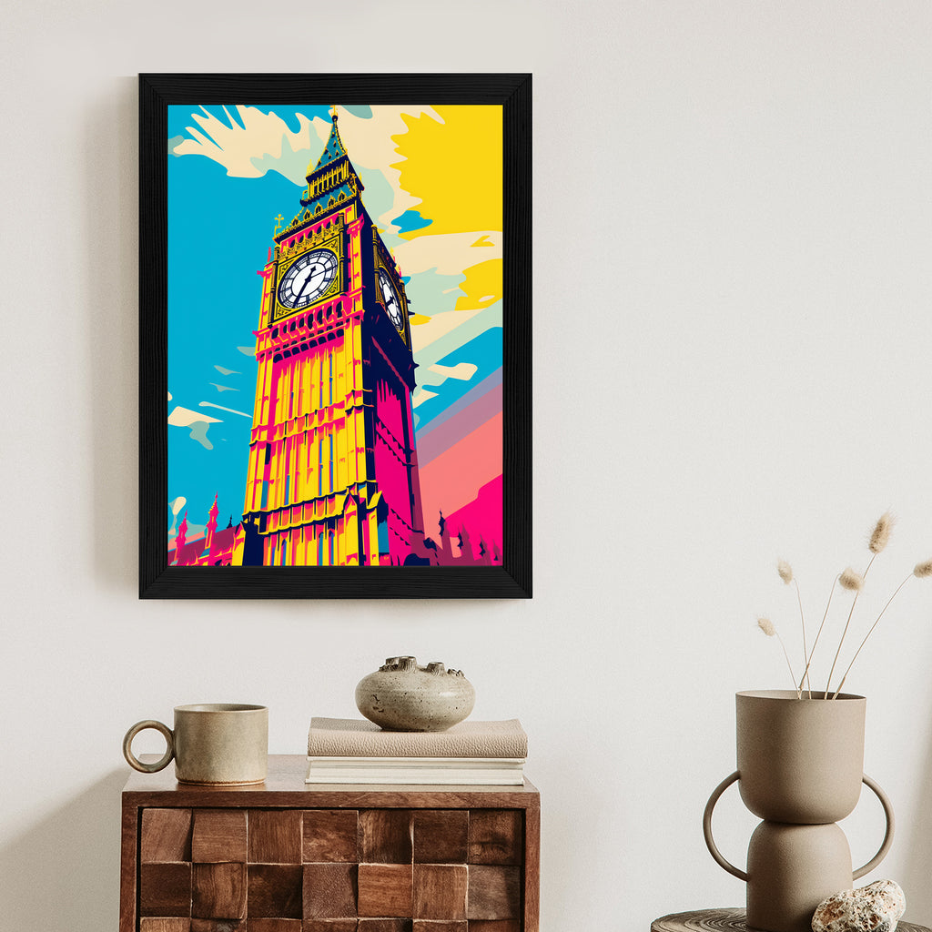 Plakat Kolorowy Big Ben Ilustracja Rama Aluminiowa Kolor Czarny