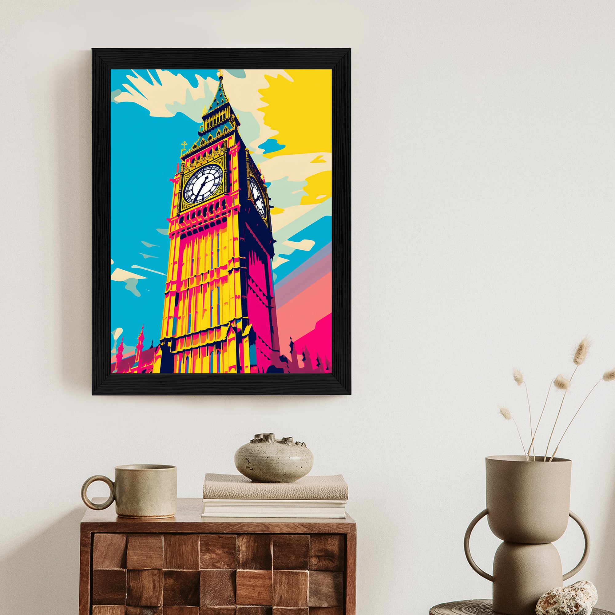Plakat Kolorowy Big Ben Ilustracja Rama Aluminiowa Kolor Czarny