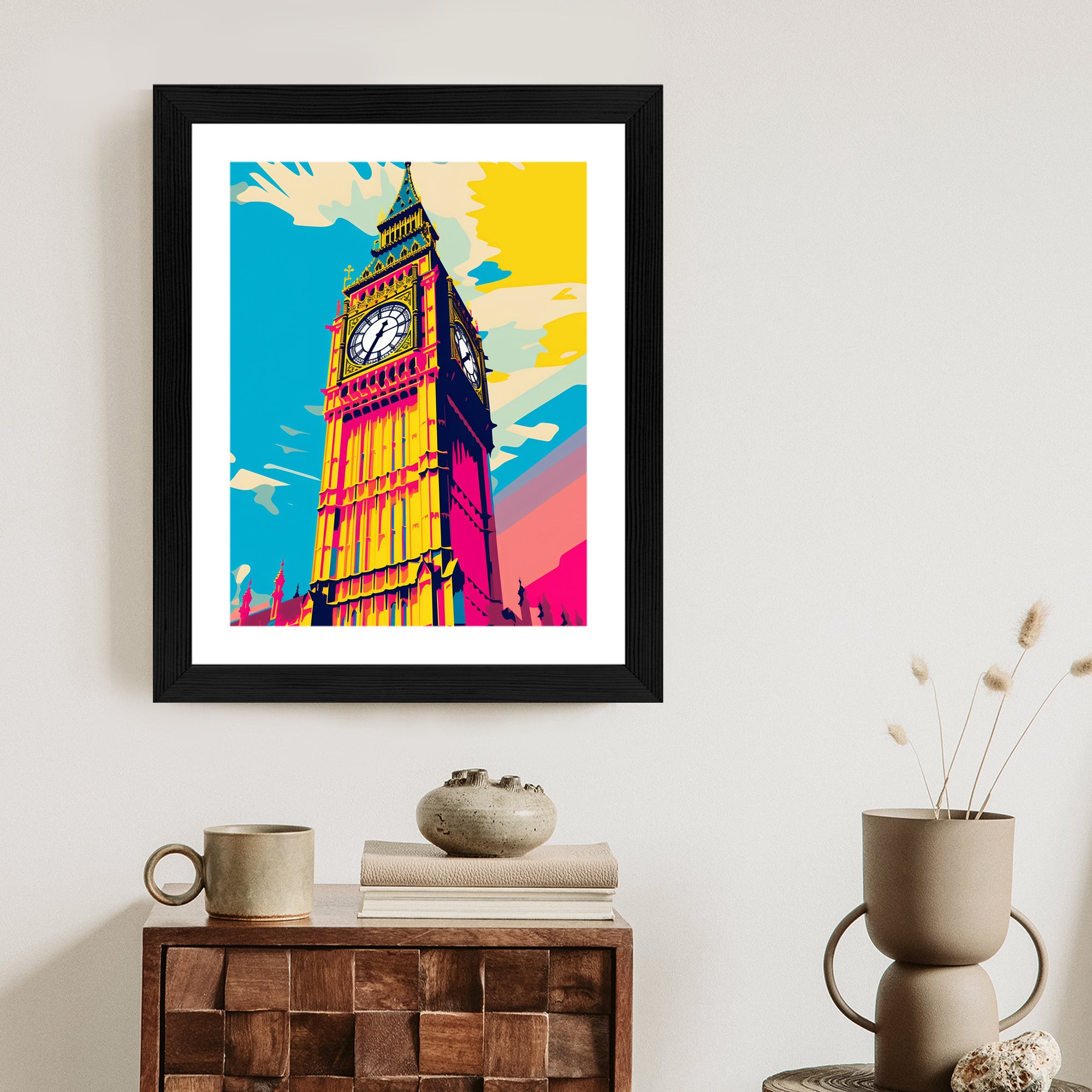 Plakat Kolorowy Big Ben Ilustracja Rama Aluminiowa Kolor Czarny