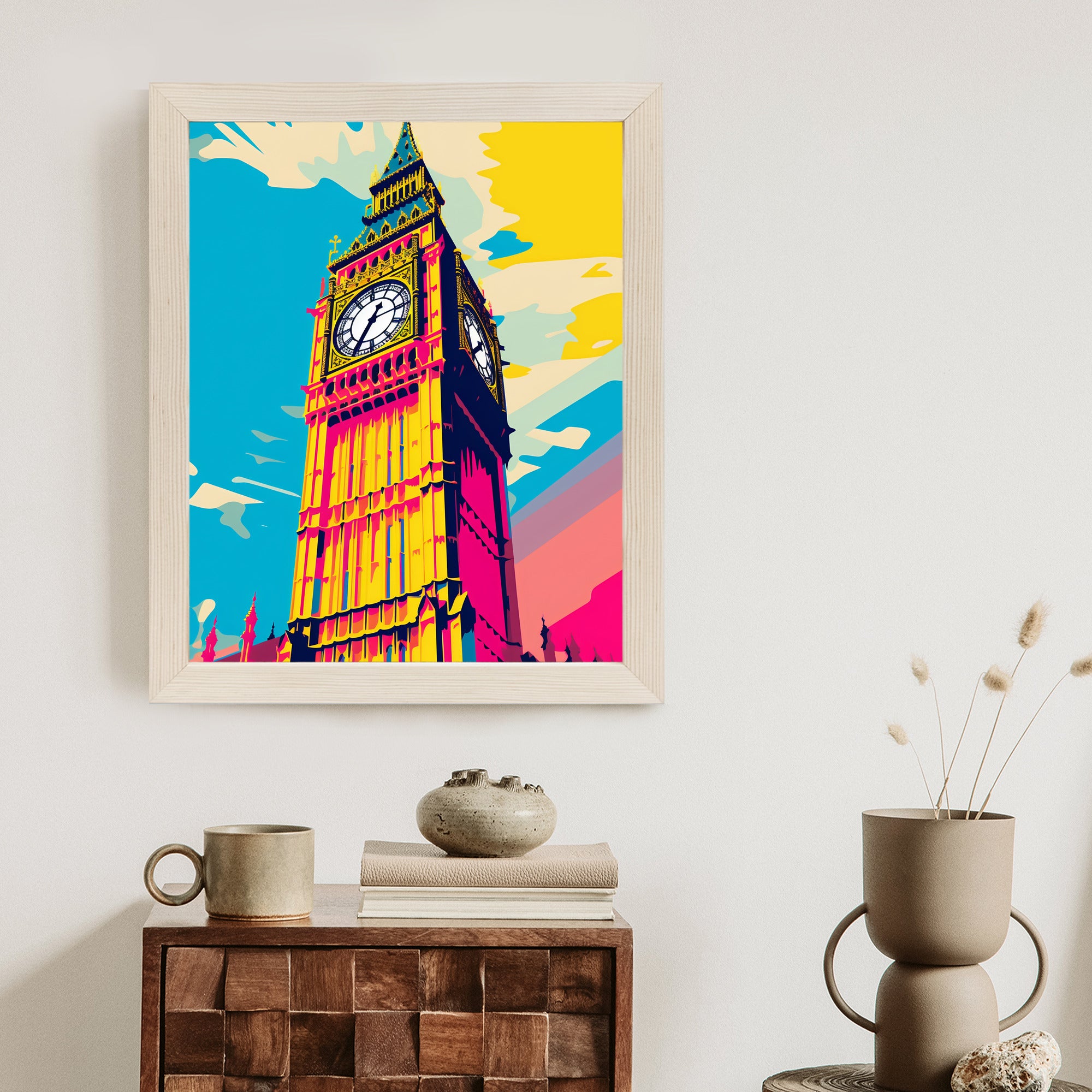 Plakat Kolorowy Big Ben Ilustracja Rama Aluminiowa Kolor Czarny
