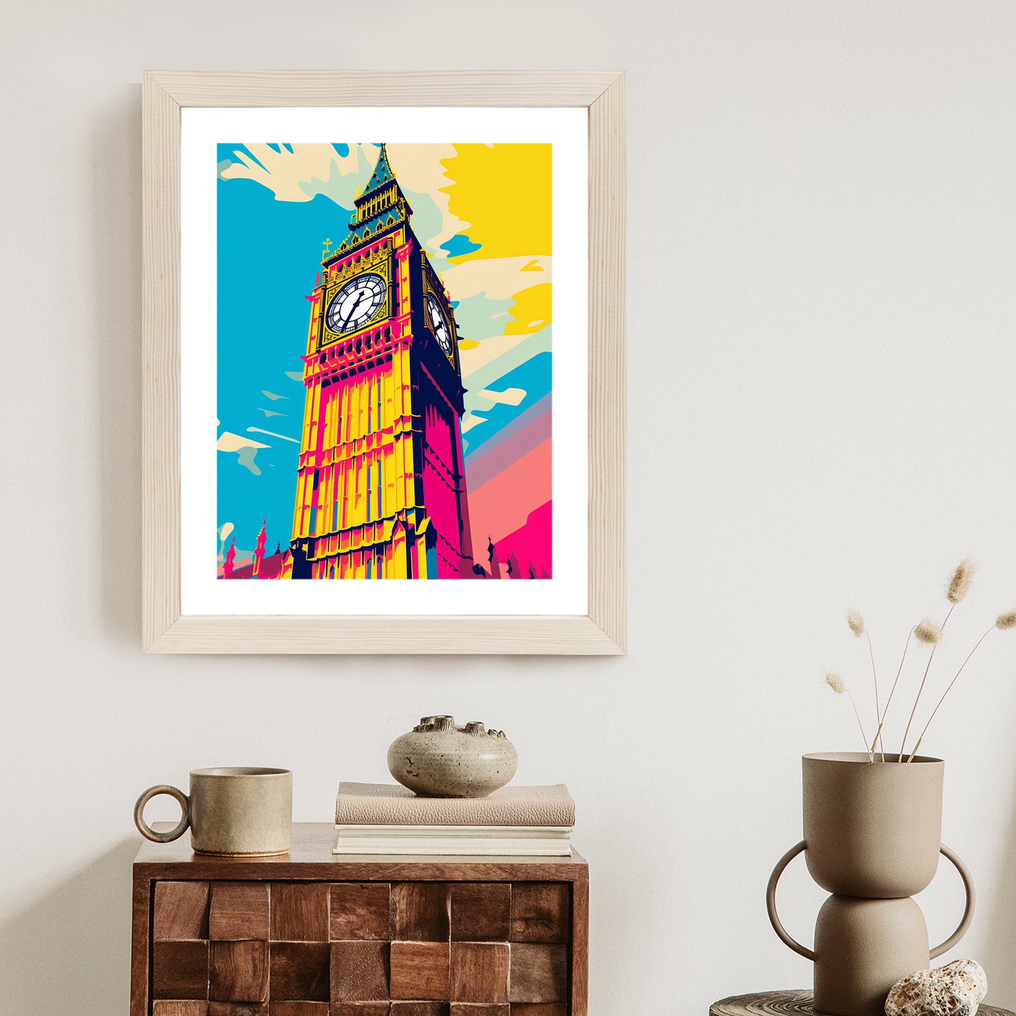 Plakat Kolorowy Big Ben Ilustracja Rama Aluminiowa Kolor Czarny