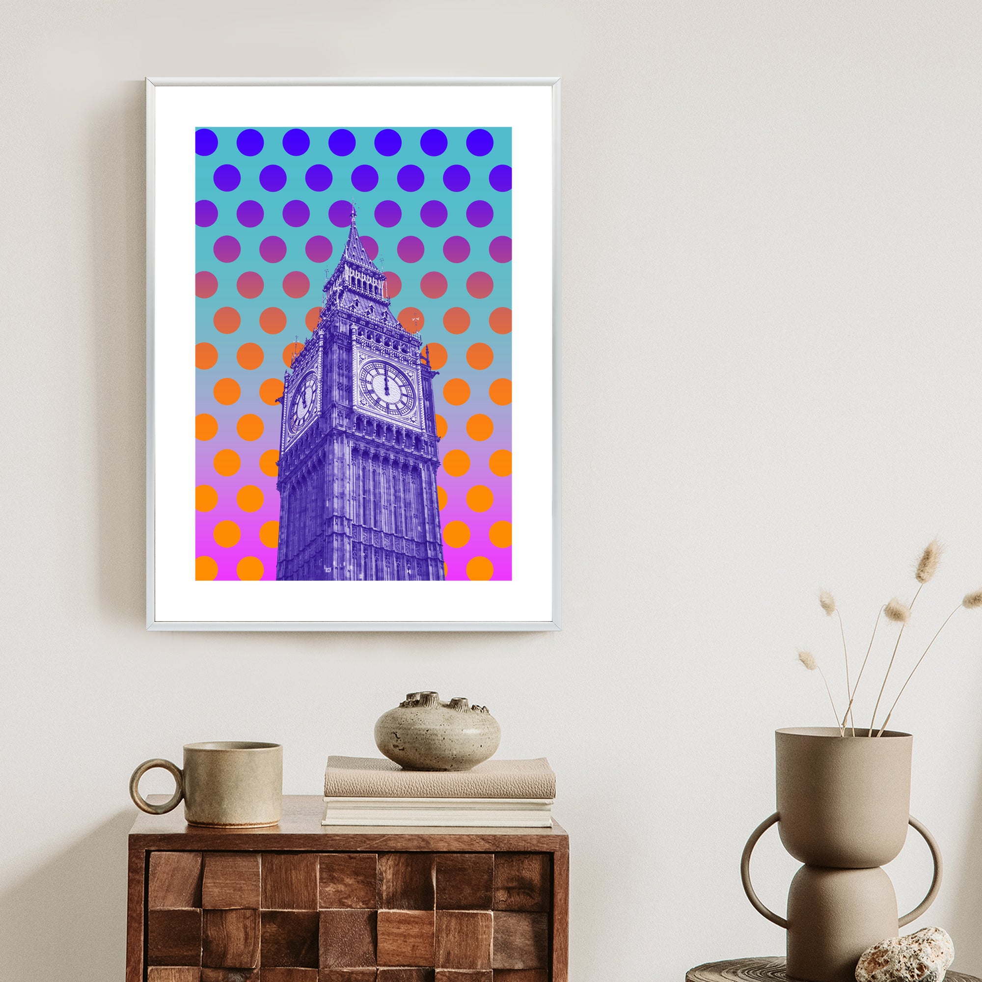 Plakat Big Ben W Stylu Pop Art Na Kolorowym Tle Rama Aluminiowa Kolor Czarny
