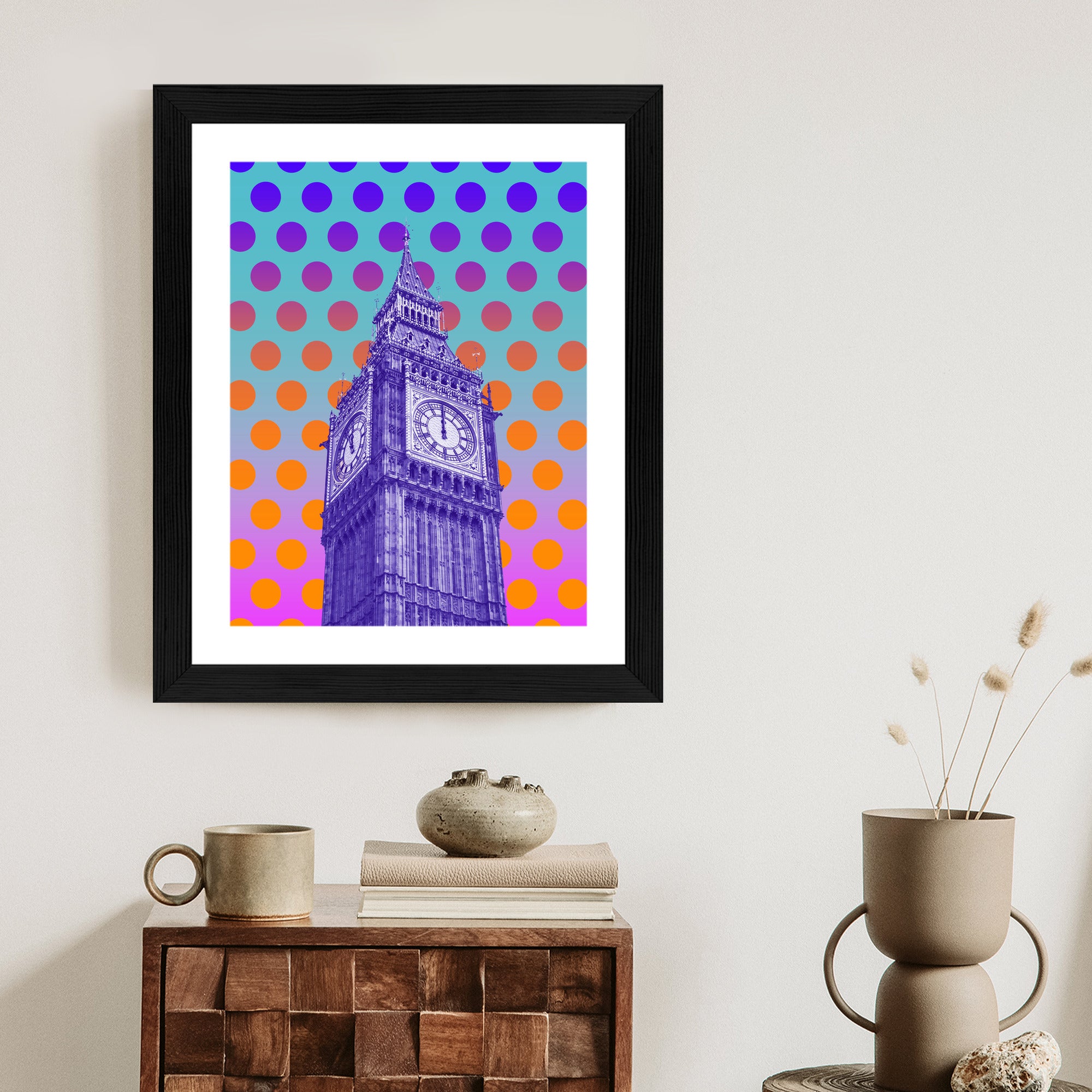 Plakat Big Ben W Stylu Pop Art Na Kolorowym Tle Rama Aluminiowa Kolor Czarny