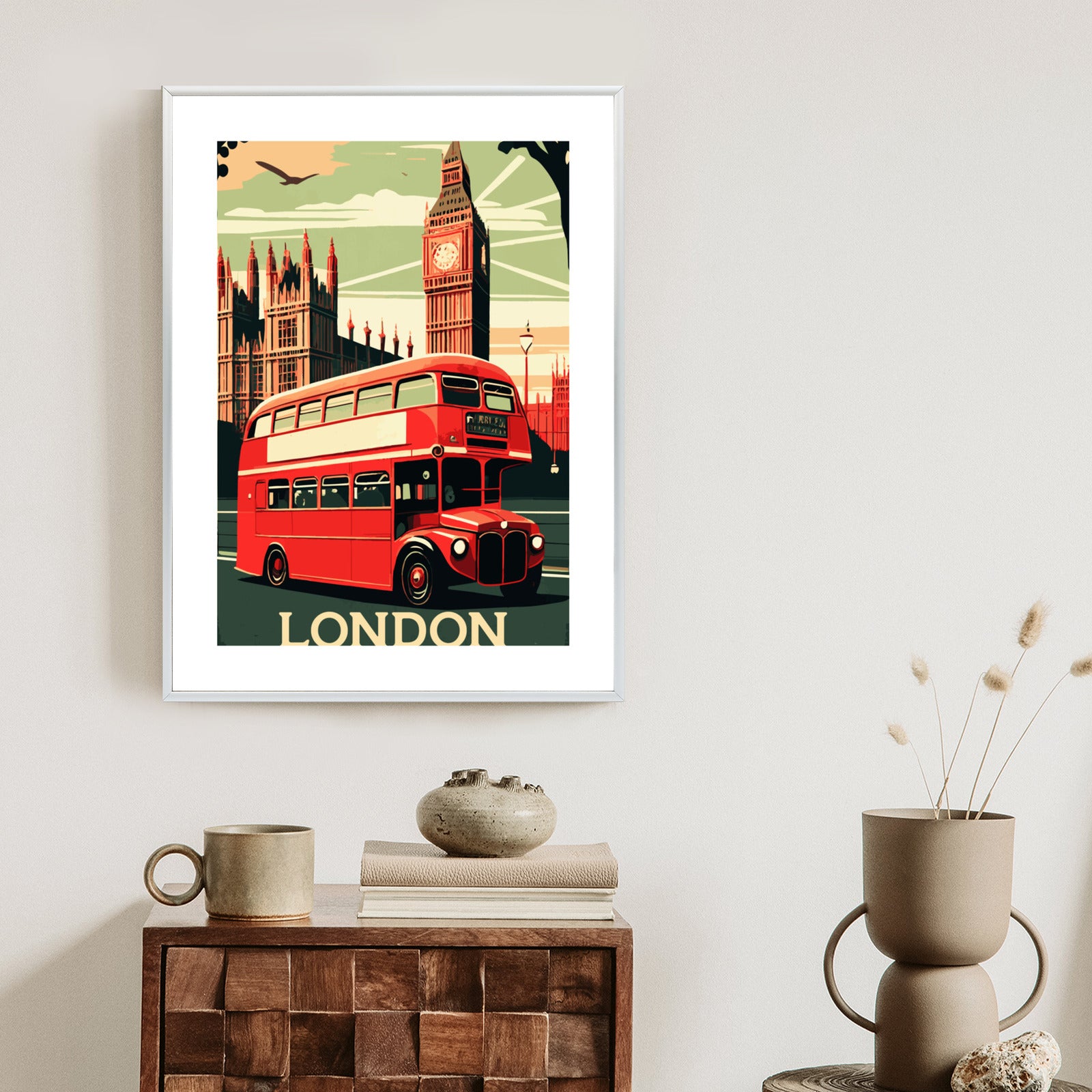 Plakat Czerwony Autobus Na Tle Londyńskiego Big Bena Rama Aluminiowa Kolor Czarny