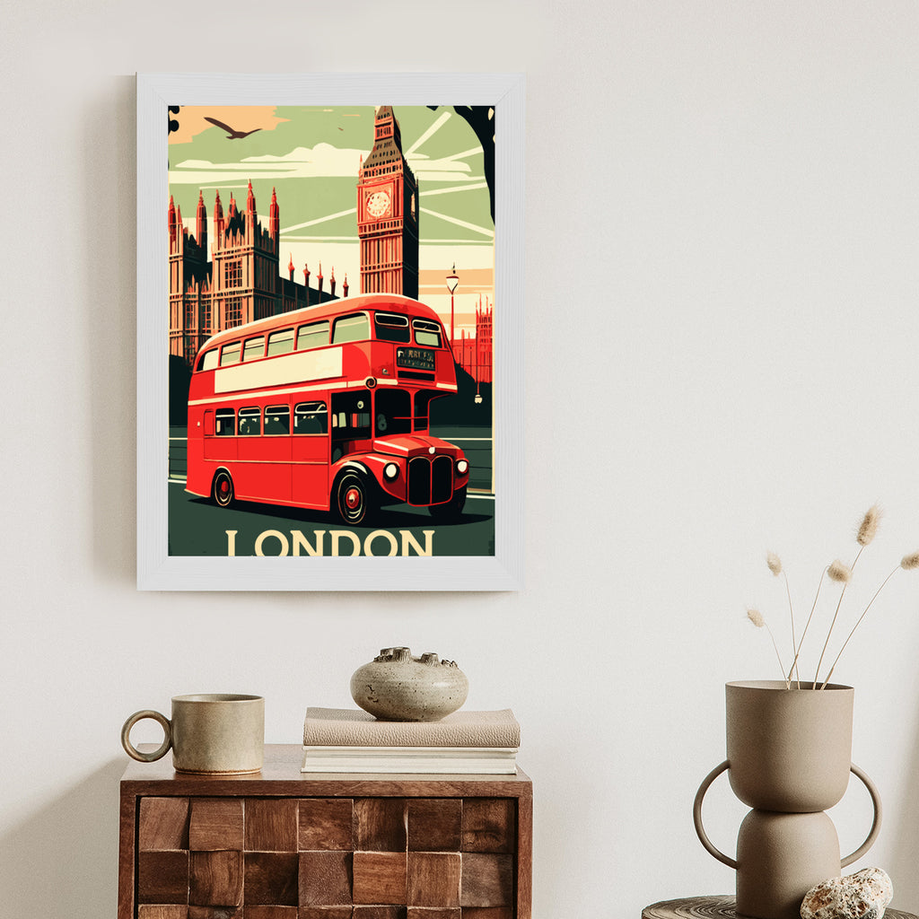 Plakat Czerwony Autobus Na Tle Londyńskiego Big Bena Rama Aluminiowa Kolor Czarny