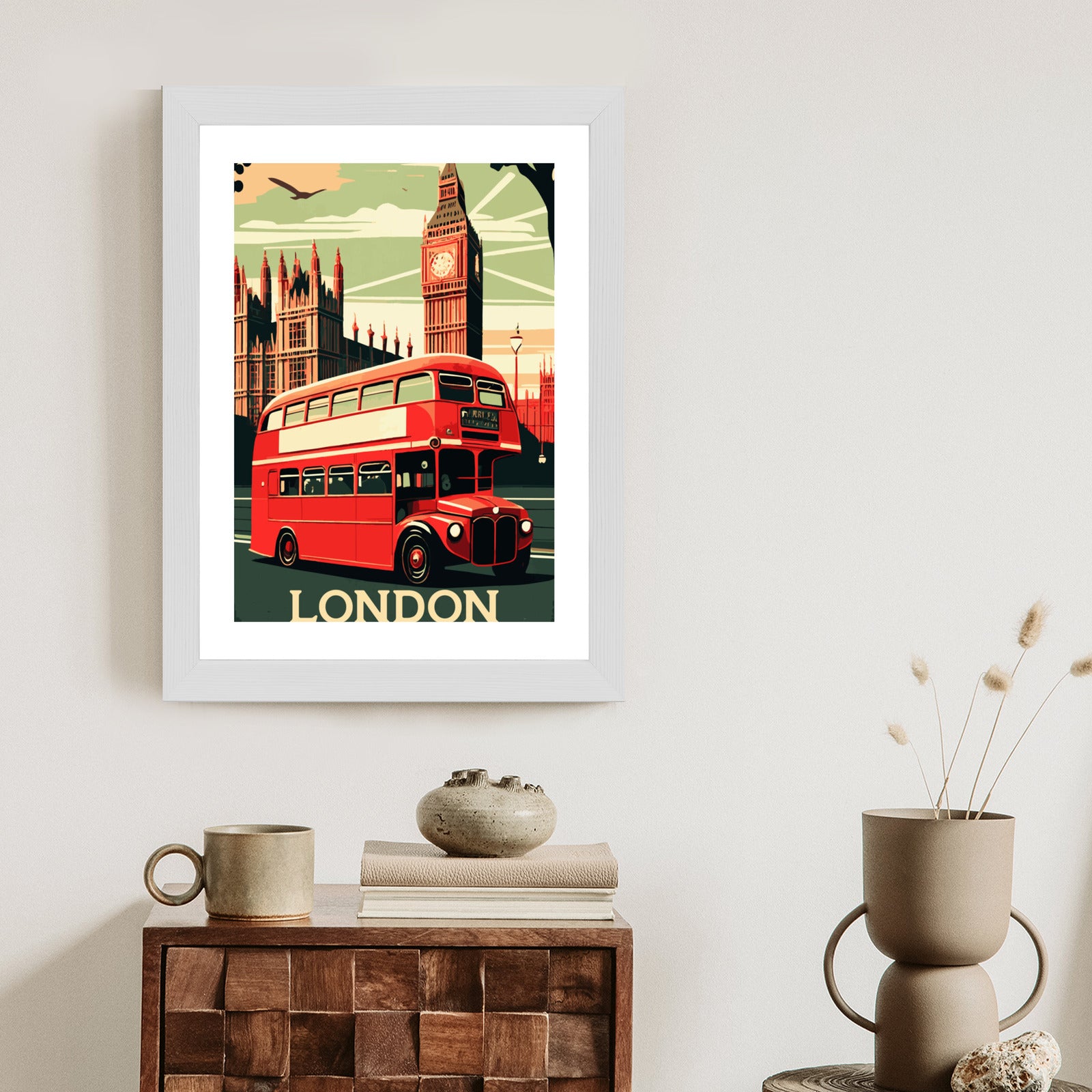 Plakat Czerwony Autobus Na Tle Londyńskiego Big Bena Rama Aluminiowa Kolor Czarny