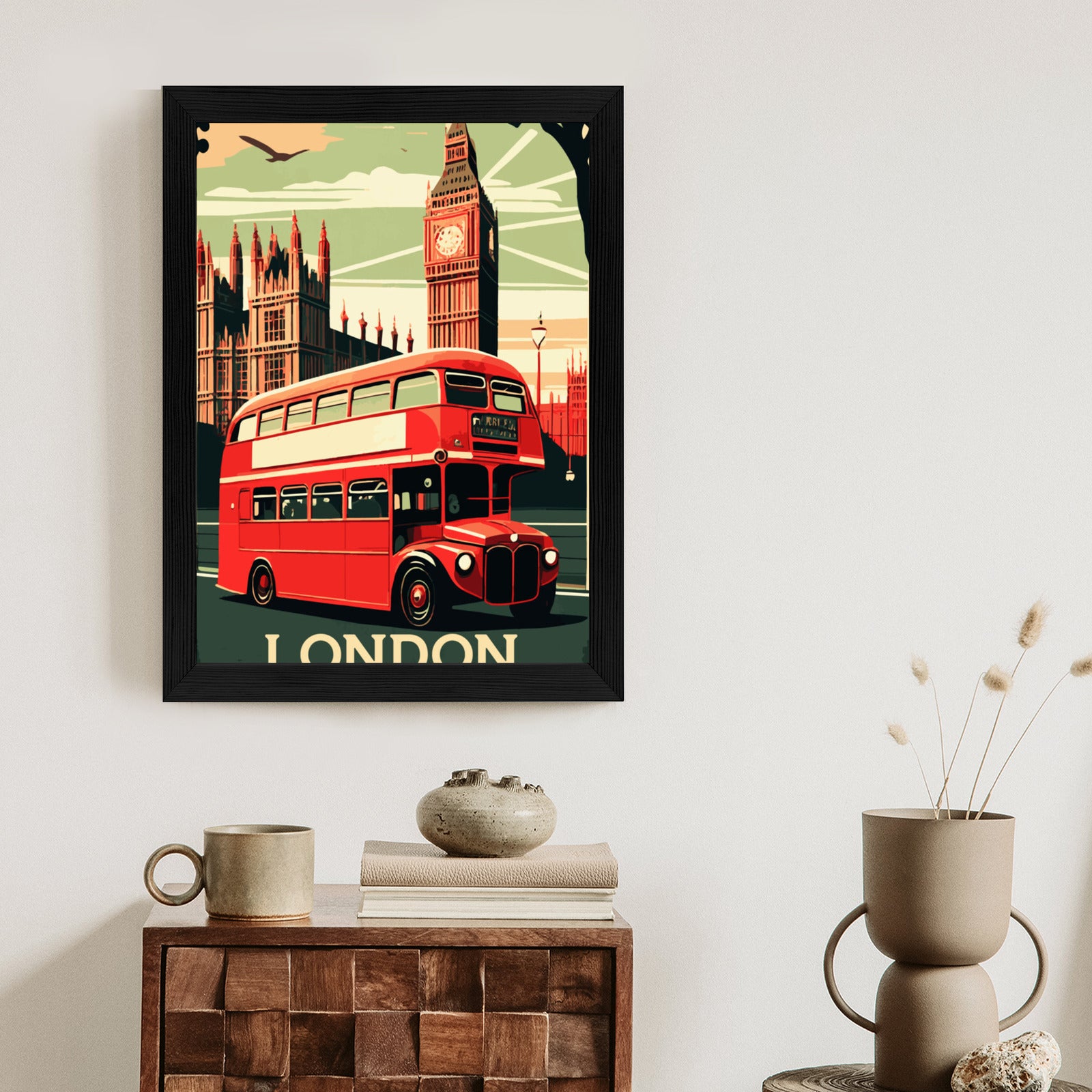 Plakat Czerwony Autobus Na Tle Londyńskiego Big Bena Rama Aluminiowa Kolor Czarny