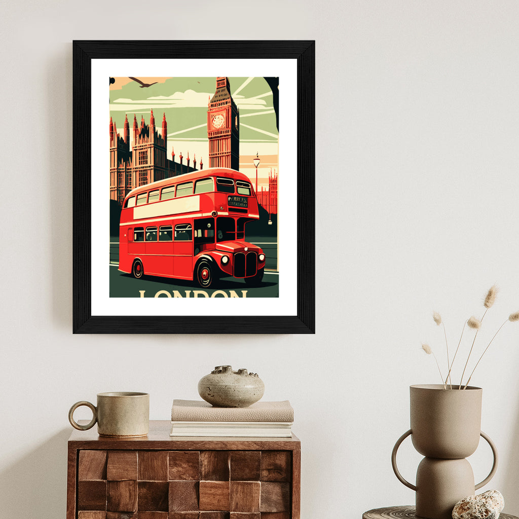 Plakat Czerwony Autobus Na Tle Londyńskiego Big Bena Rama Aluminiowa Kolor Czarny