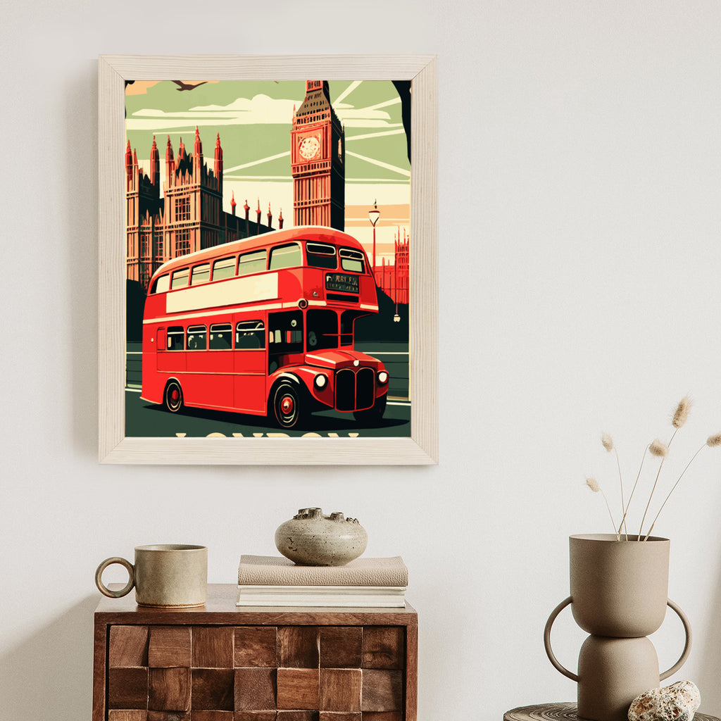 Plakat Czerwony Autobus Na Tle Londyńskiego Big Bena Rama Aluminiowa Kolor Czarny