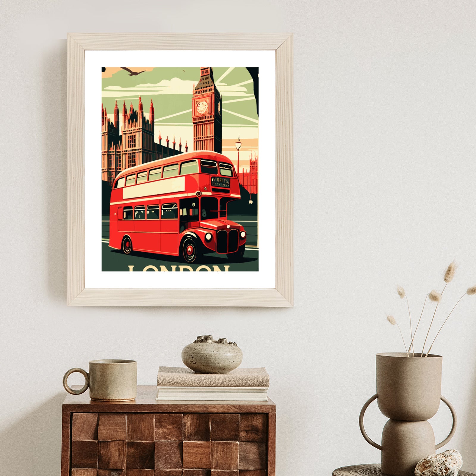Plakat Czerwony Autobus Na Tle Londyńskiego Big Bena Rama Aluminiowa Kolor Czarny