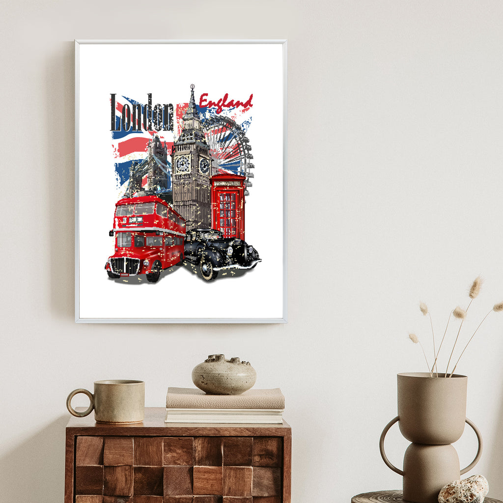 Plakat Londyn I Słynne Atrakcje Turystyczne Rama Aluminiowa Kolor Czarny