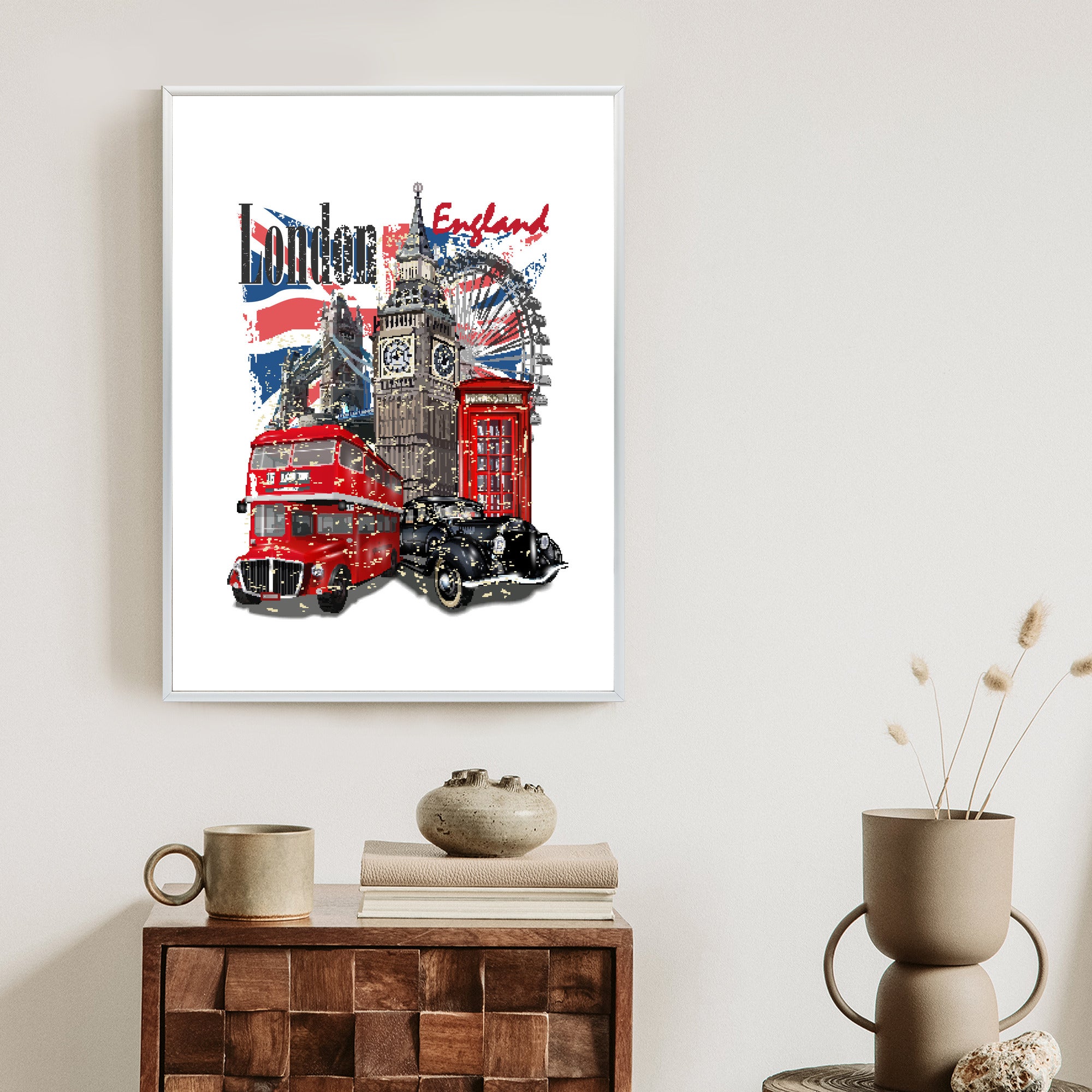 Plakat Londyn I Słynne Atrakcje Turystyczne Rama Aluminiowa Kolor Czarny