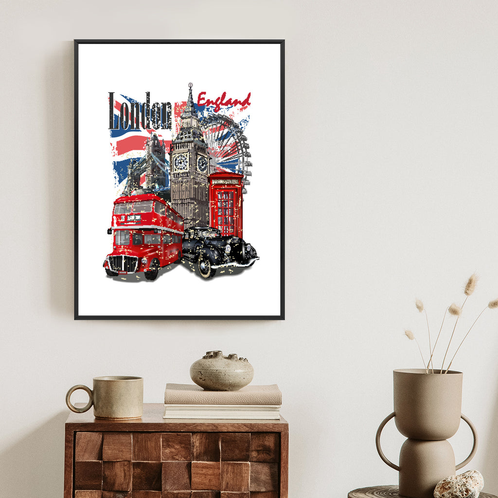 Plakat Londyn I Słynne Atrakcje Turystyczne Rama Aluminiowa Kolor Czarny