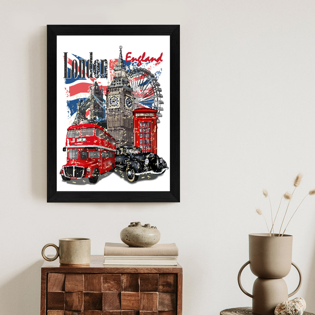 Plakat Londyn I Słynne Atrakcje Turystyczne Rama Aluminiowa Kolor Czarny