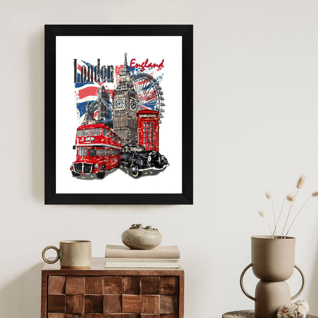 Plakat Londyn I Słynne Atrakcje Turystyczne Rama Aluminiowa Kolor Czarny