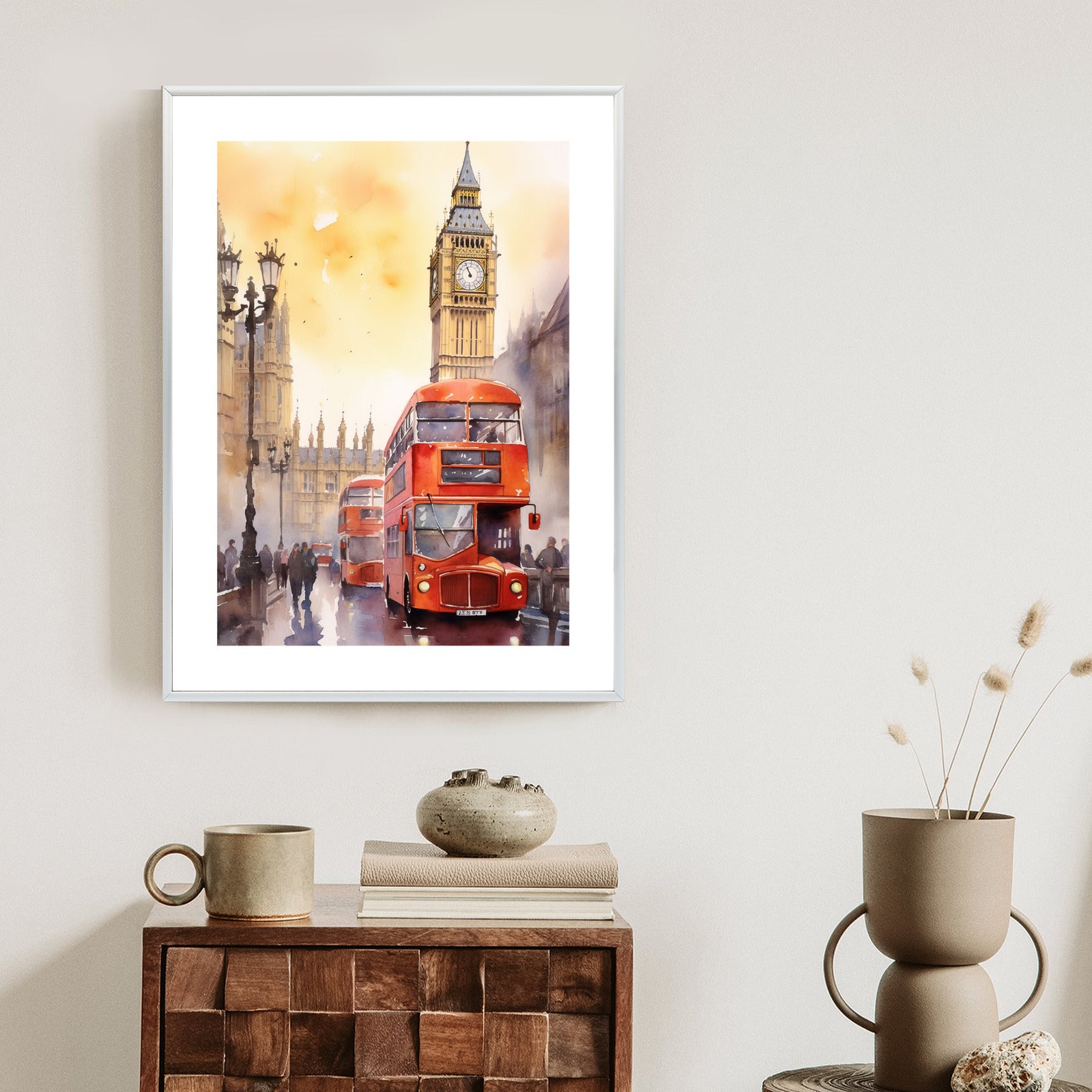 Plakat Autobus I Big Ben W Akwarelowym Londynie Rama Aluminiowa Kolor Czarny