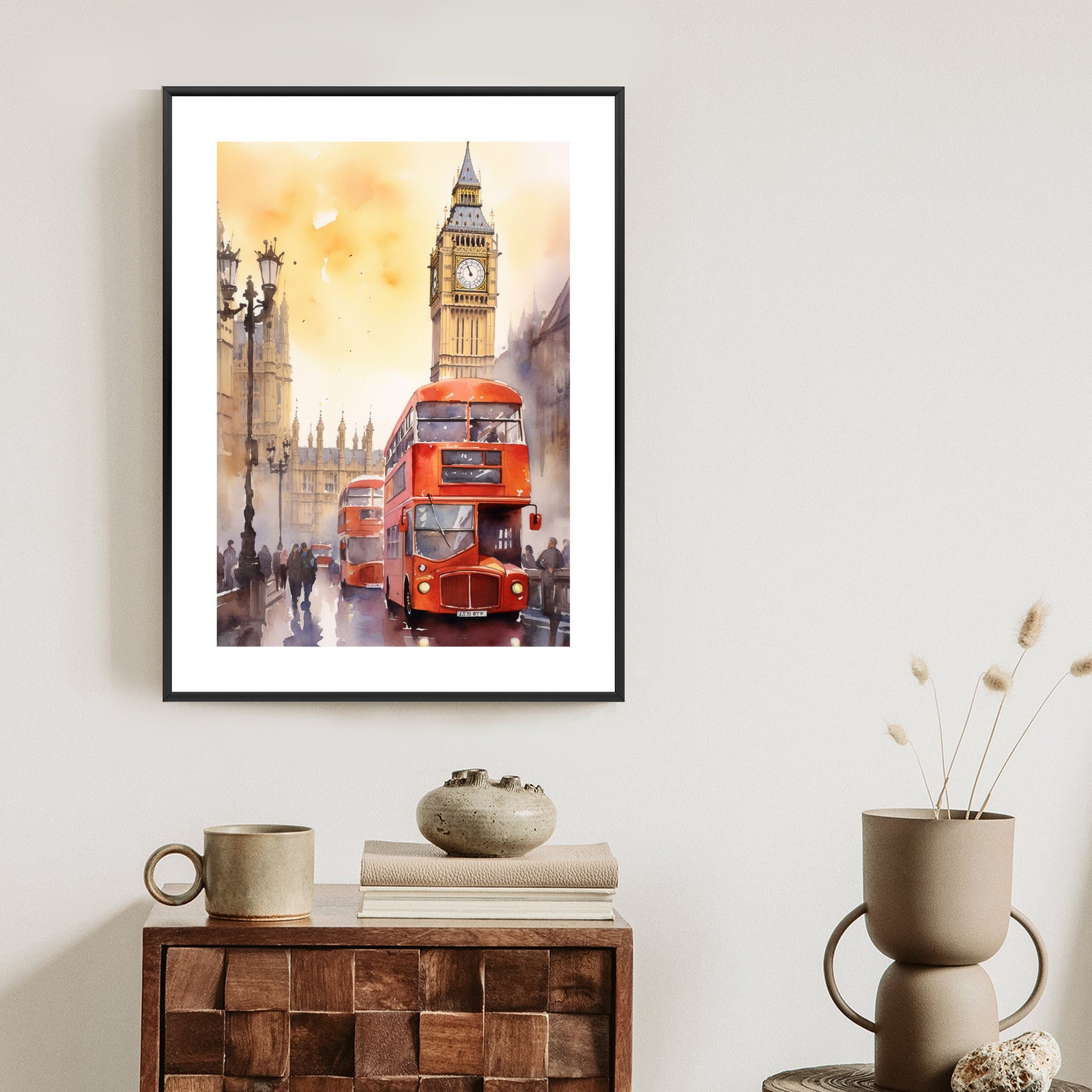 Plakat Autobus I Big Ben W Akwarelowym Londynie Rama Aluminiowa Kolor Czarny