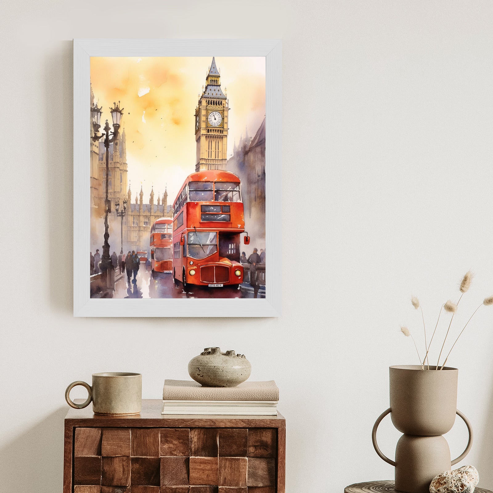 Plakat Autobus I Big Ben W Akwarelowym Londynie Rama Aluminiowa Kolor Czarny